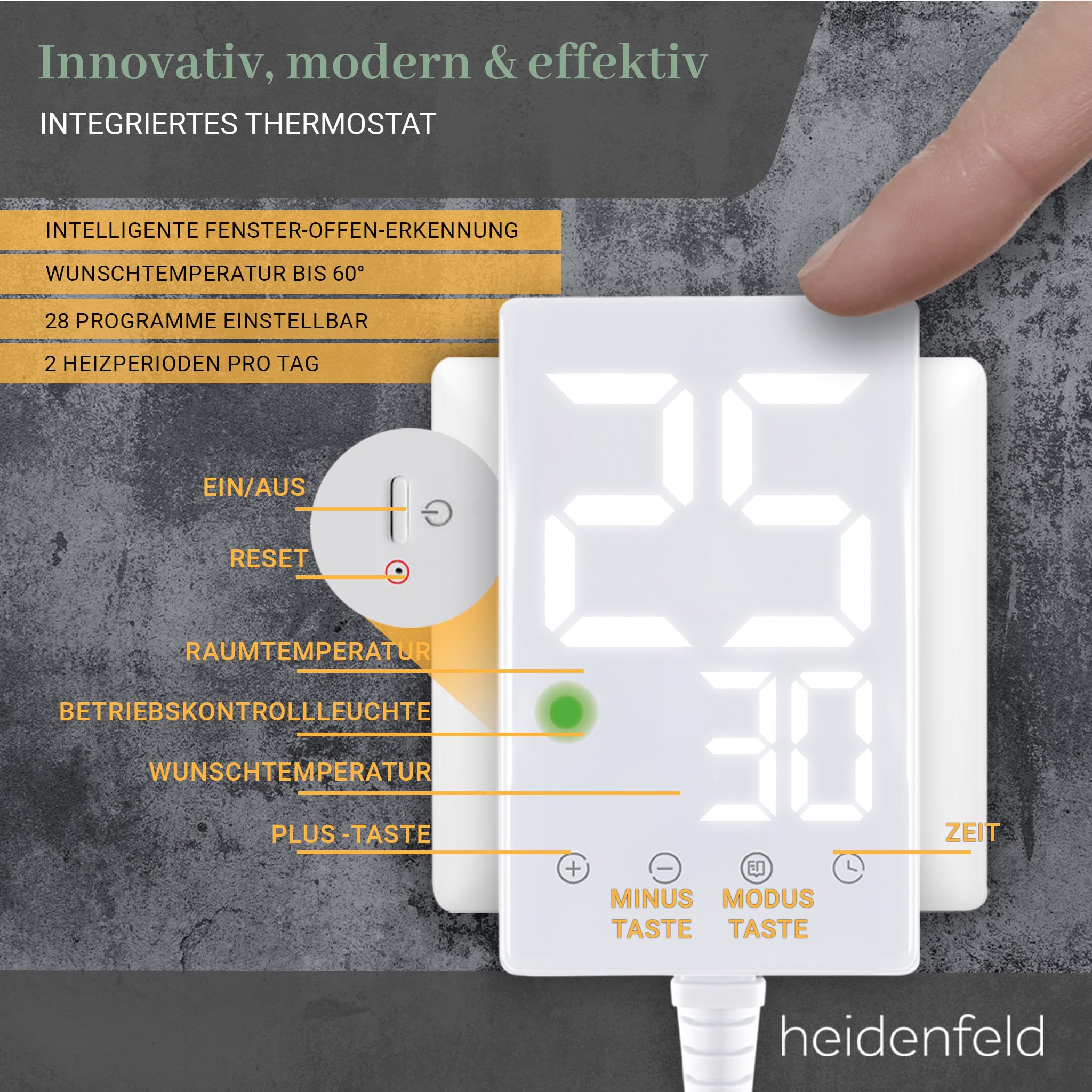 Heidenfeld Infrarotheizung HF-HP105 1000 Watt Bis 25 m² Infrarot Heizkörper Elektroheizung mit Thermostat