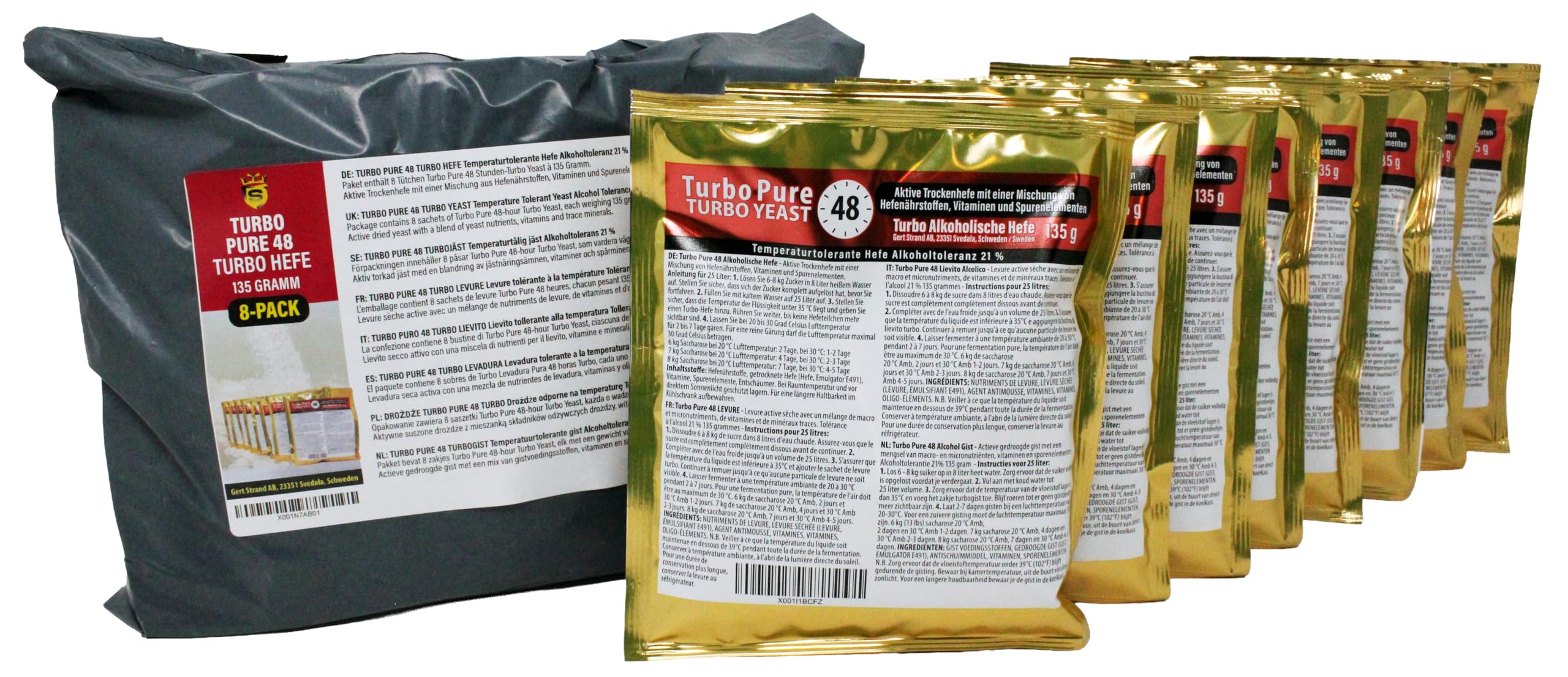Prestige 48 h Turbo Pure Alkoholhefe 18%, 8er-Pack | edle Turbohefe | Gärhefe | Allzweckhefe für Heimbrauerei | Brauereihefe | Herstellung von hochprozentigem Alkohol