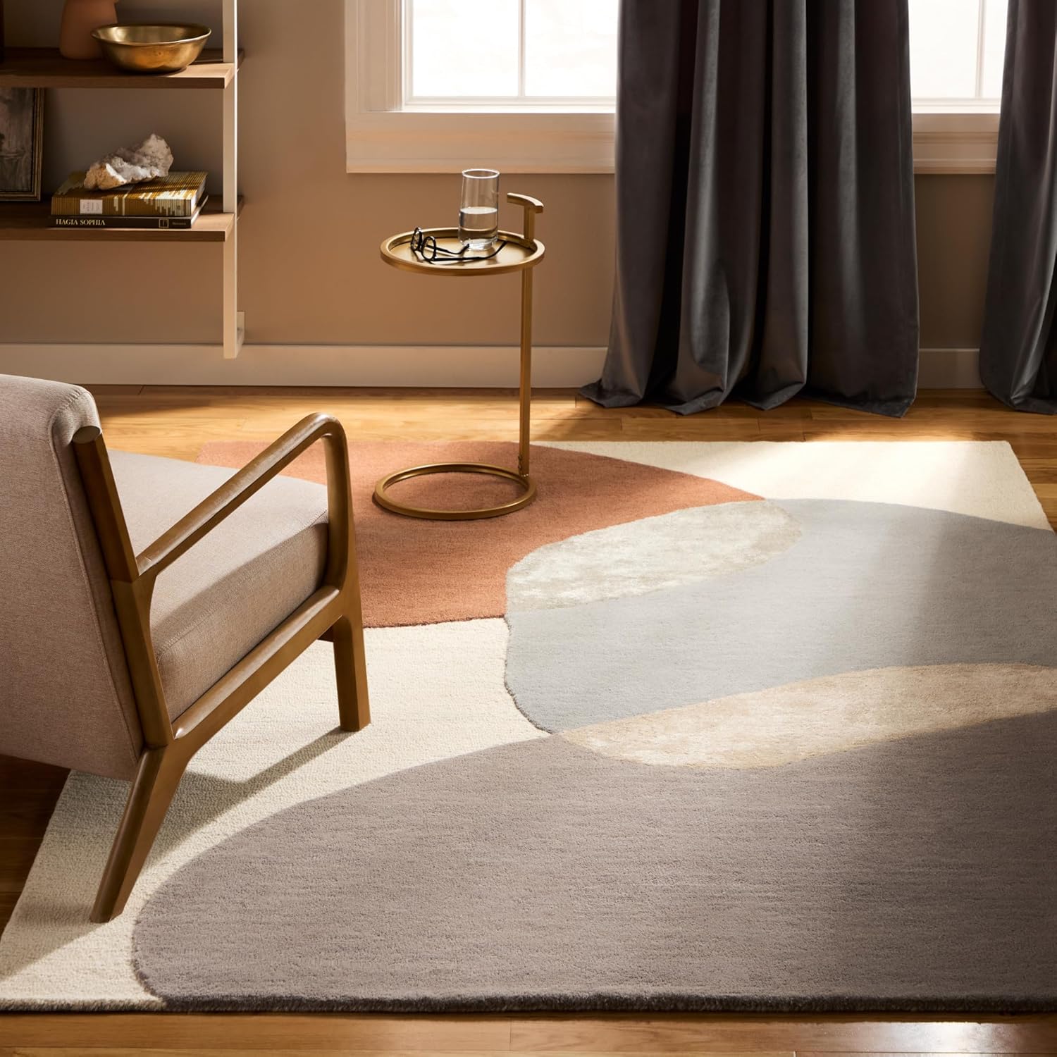 Beige and Rust Abstract Wool and Viscose 5' x 7' Area Rug