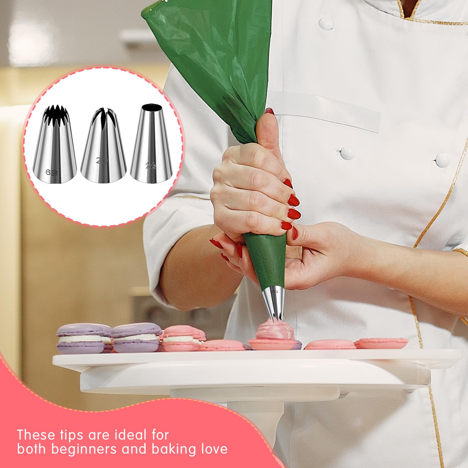 Lot De 3 Embouts De Douille 6B, 1M, 2D En Acier Inoxydable Pour Décoration De Gâteaux Et Cupcakes