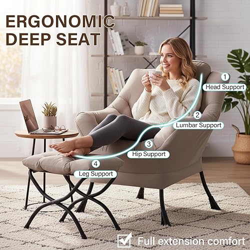 Miniatura 194 de Welnow Silla Lazy con otomana, moderna silla de descanso con reposabrazos y un bolsillo lateral, sillón para sofá de ocio, sillón de lectura