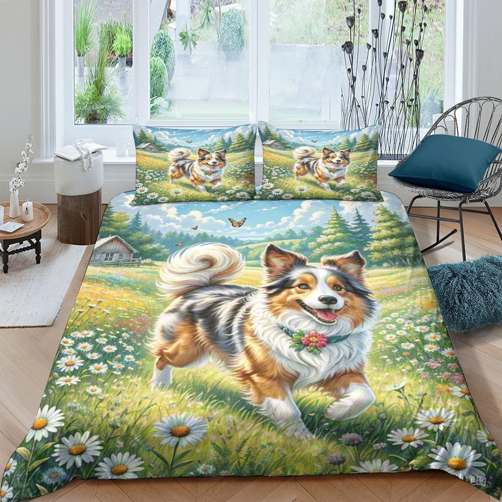 Parure de lit King 220x240cm anti-glissement housse couette microfibre douce imprimé mouton 3D