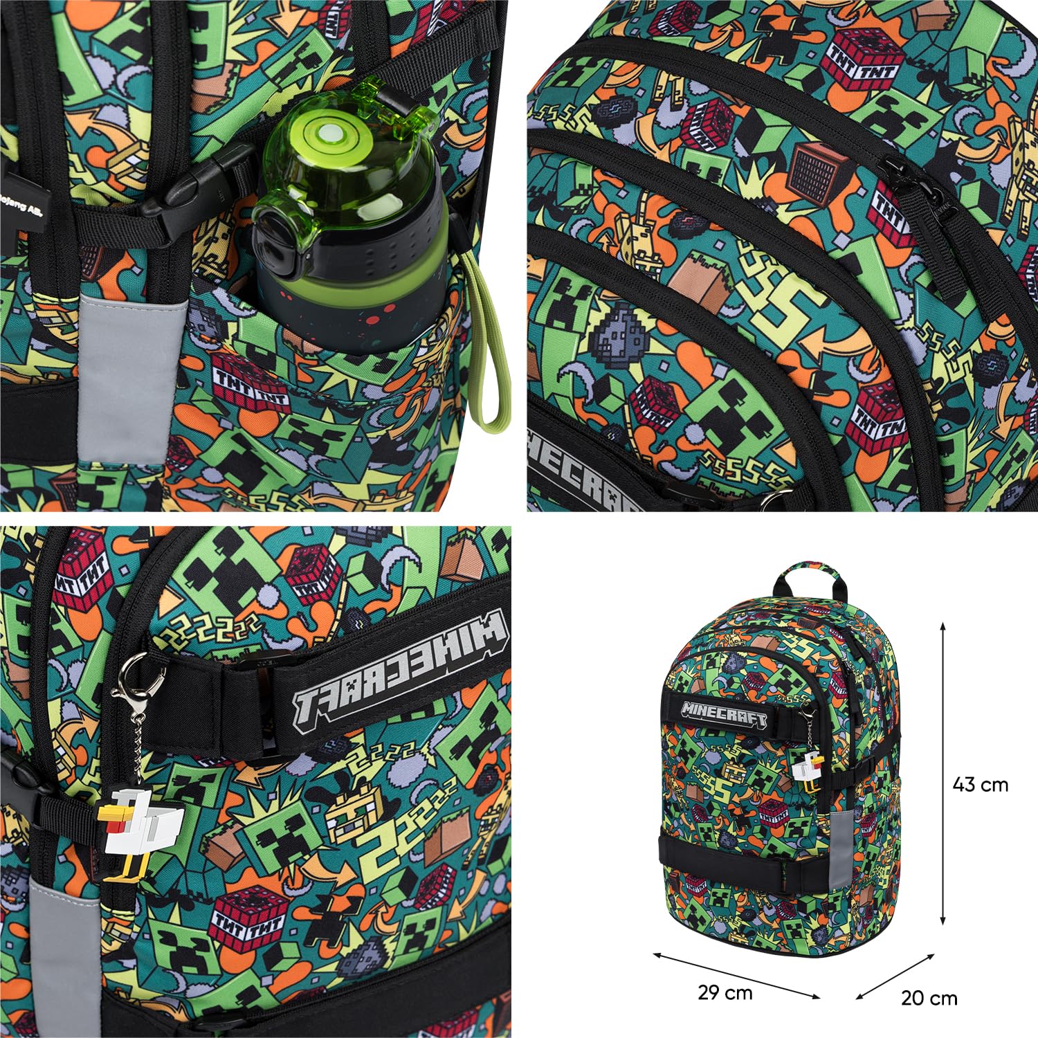 Baagl - Zaino per la scuola, per bambini, ragazzi e ragazze, skateboard, con scomparto per computer portatile e cintura sul petto, per scuola, scuola secondaria, scuola media