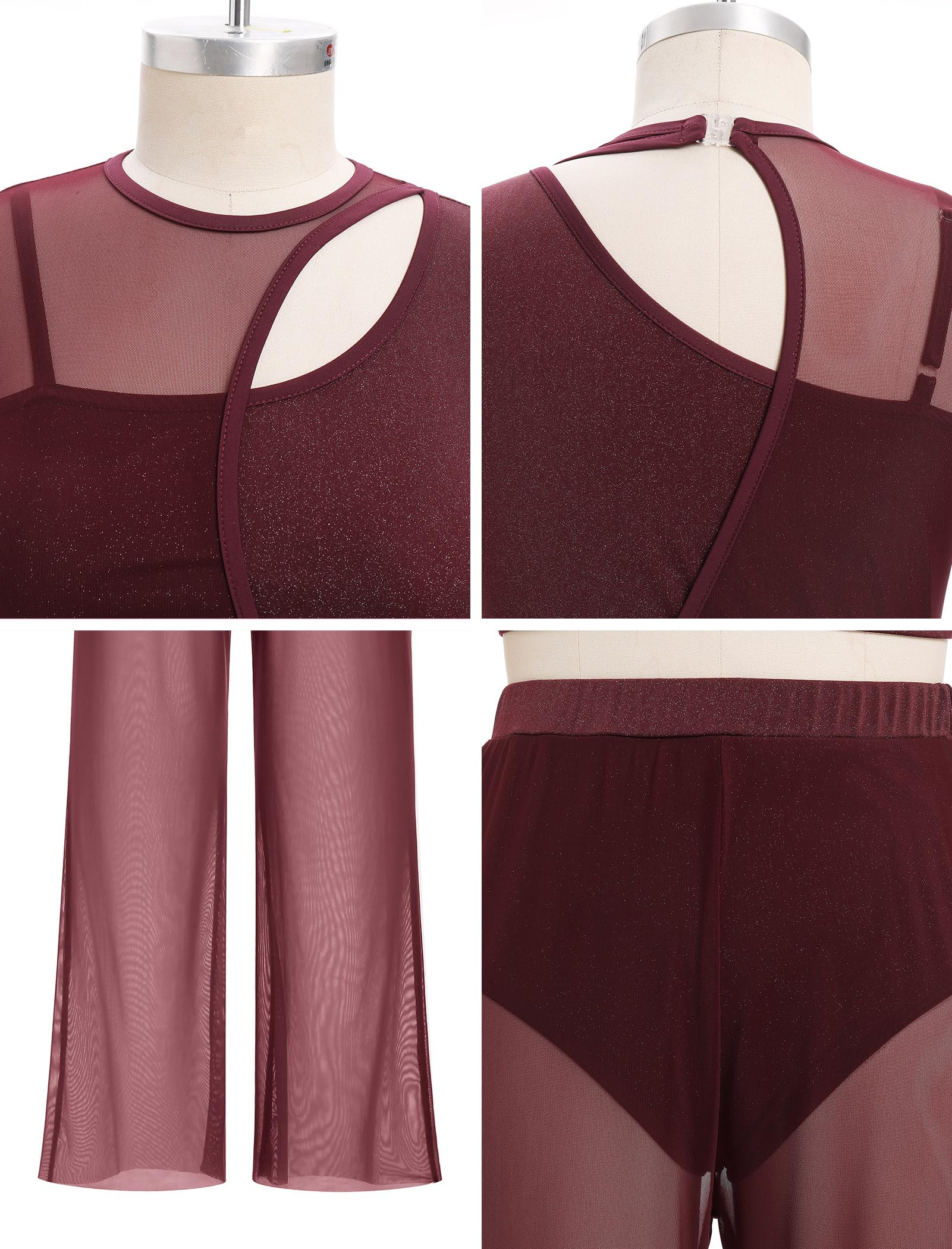 FYMNSI Costume da danza lirica, moderno, contemporaneo, da balletto, senza maniche, con gamba larga