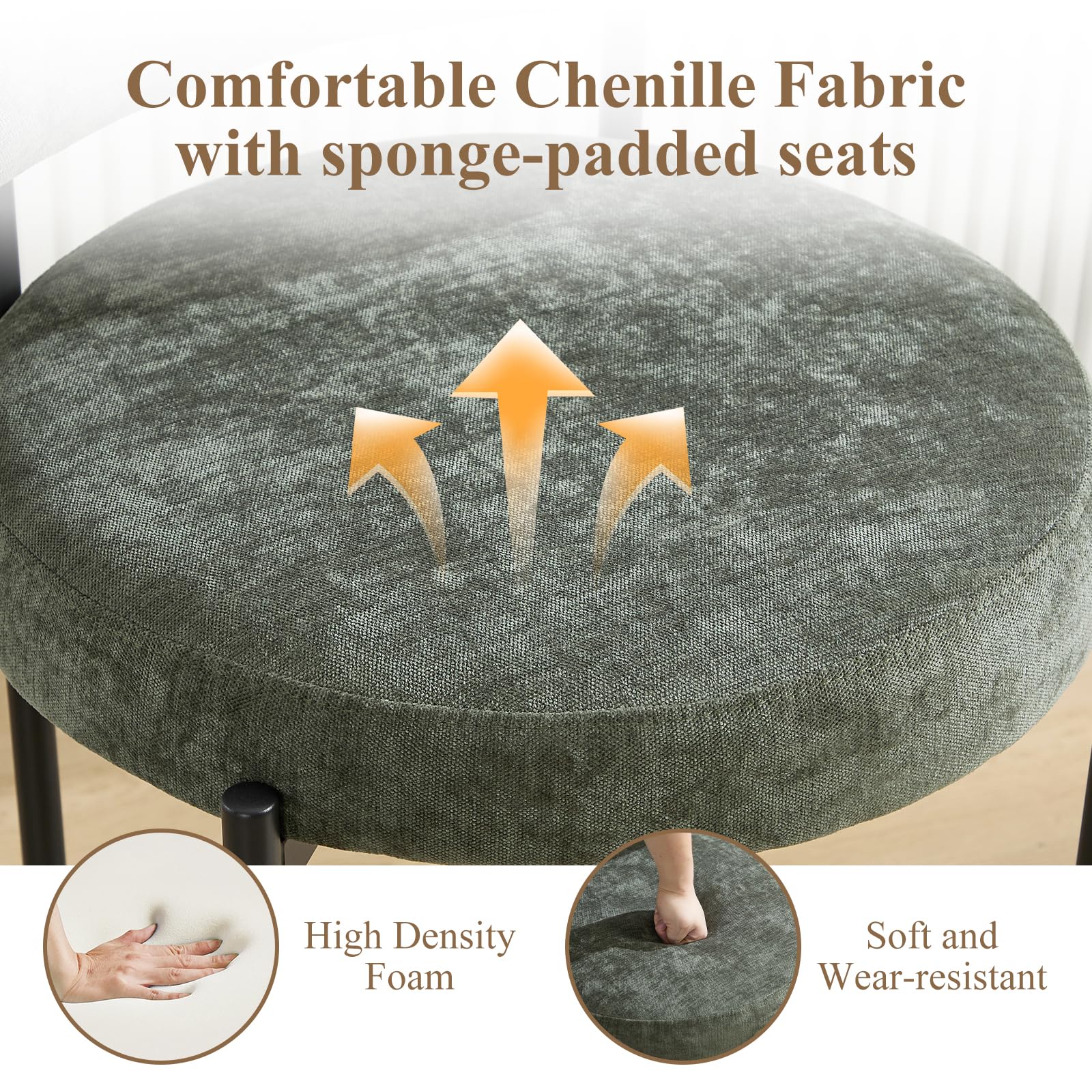 Set di 2 Sgabelli da Bar Sgabelli da Bancone in Chenille con Gambe Metalliche,Sgabelli Cucina Stile industriale con Poggiapiedi in Metallo,Verde
