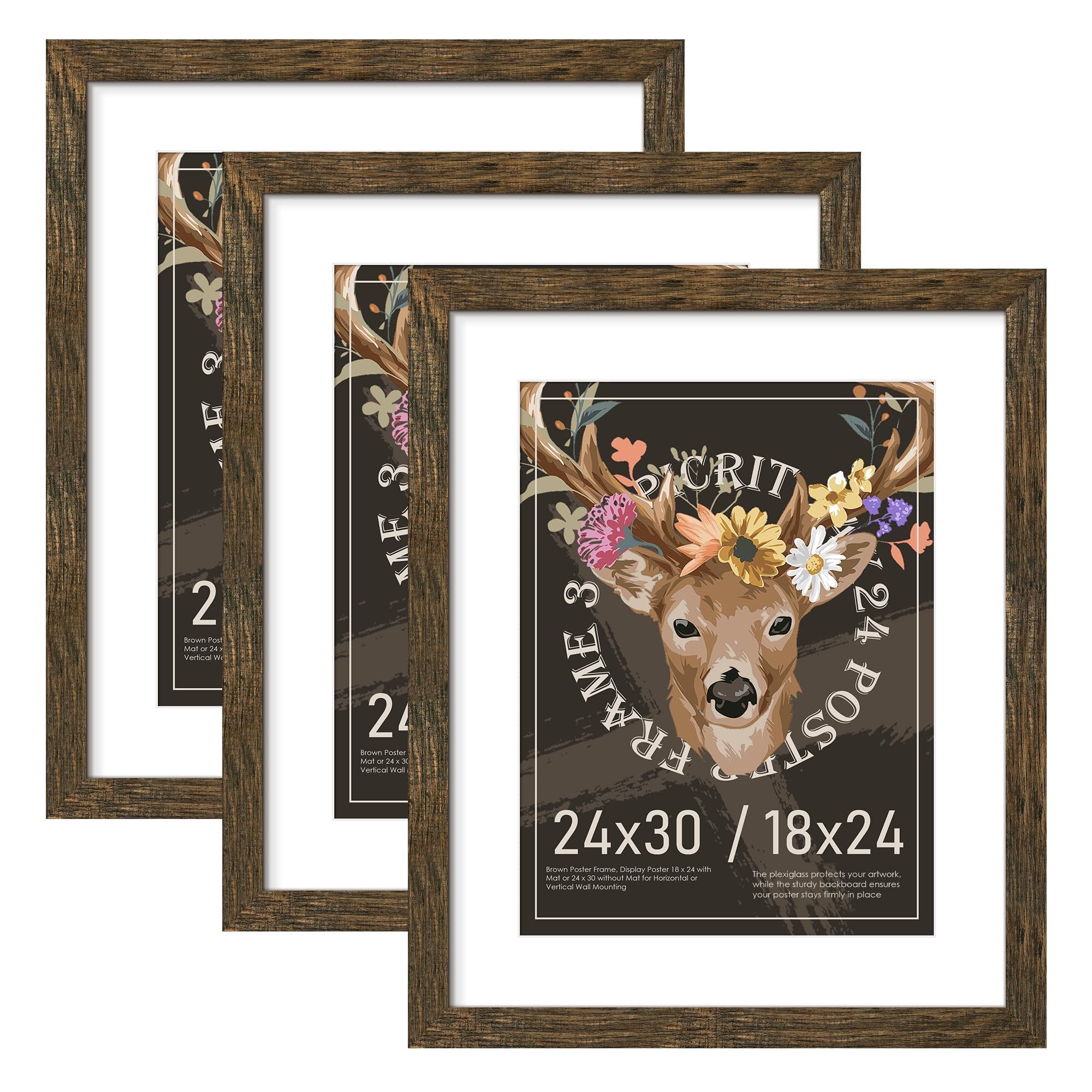 Picrit 24x30 Rustic Brown Puzzle Frame, Picture Frame for Wall, 3 Pack