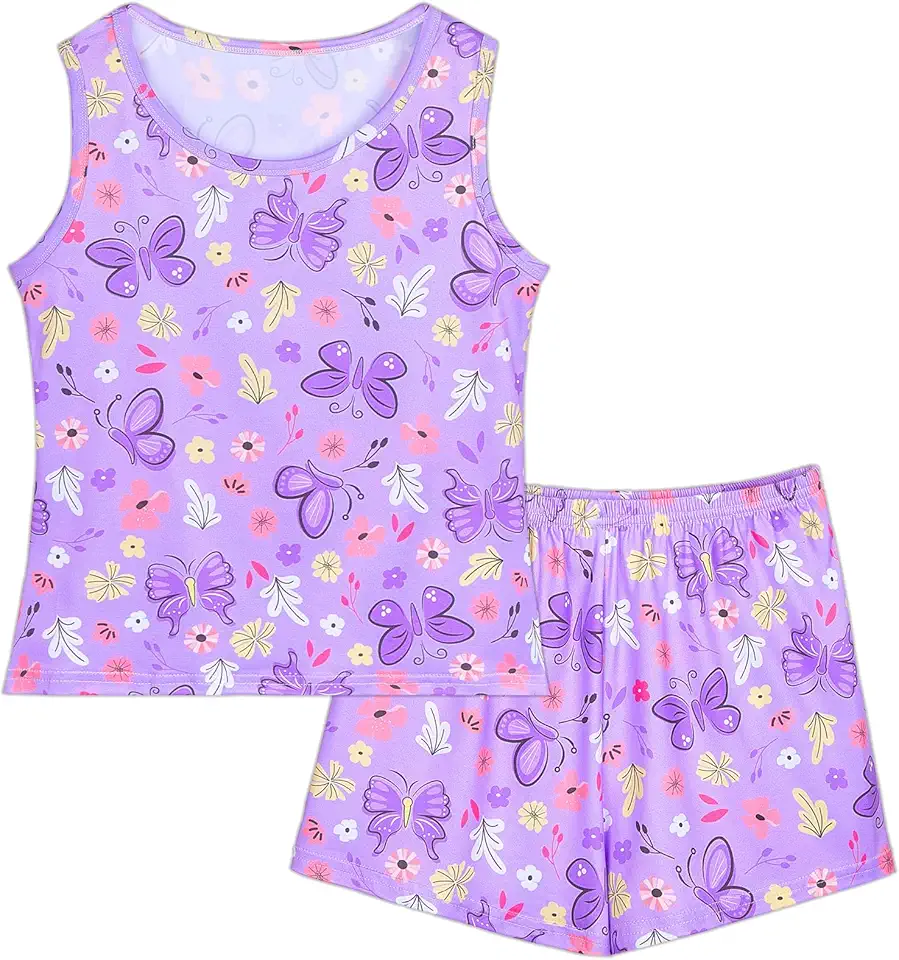 Play Tailor Girls Pajamas for kids Sleepwear Girl Tank Tops Pjs Shorts Set 2Pcs for Teen Girls Summer Casual Clothes