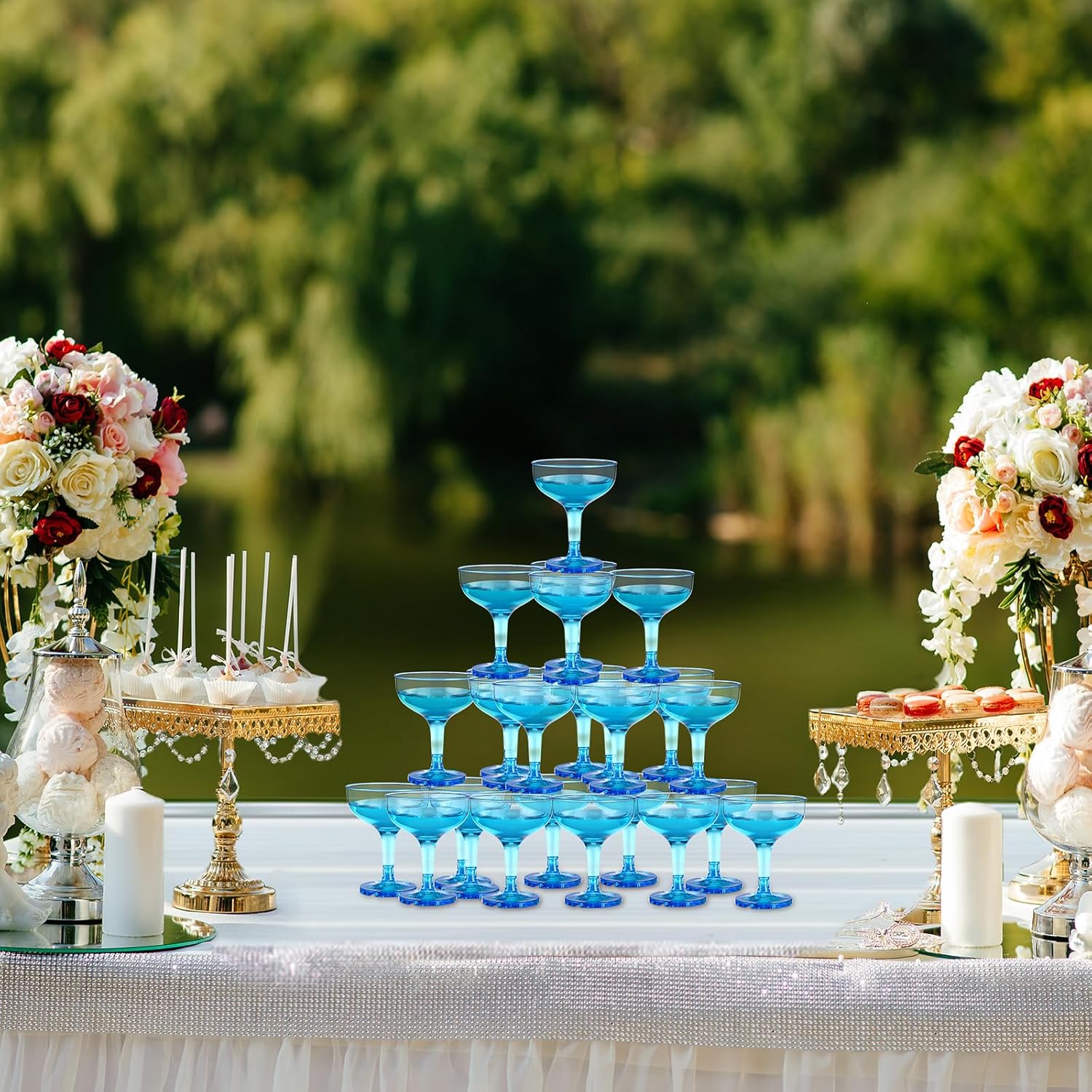 Zopeal 50 Pcs Champagne Glasses 5 oz Unbreakable Plastic Martini Glasses Disposable Wine Cups Stackable Stemmed Champagne Coupe Party Stem Cups for Valentine's Day Wedding Birthday Bar (Blue) - Image 6