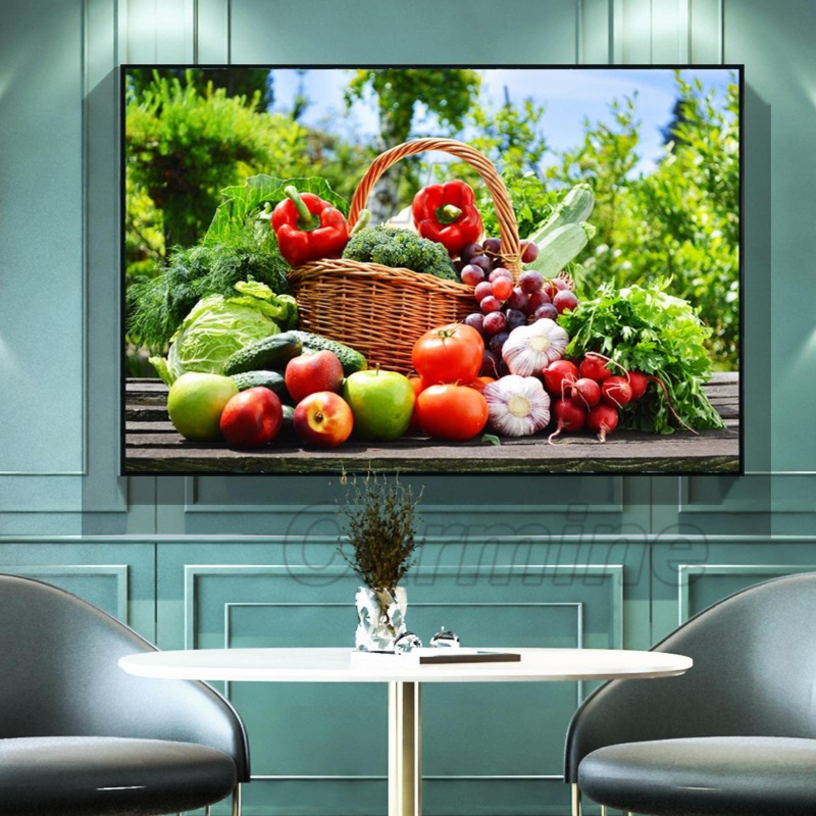 Cartel de plantas con impresión en HD, cesta de frutas y verduras, cartel de pintura de frutas, sala de estar y dormitorio, decoración de arte de pared, 60x110cm, marco interior