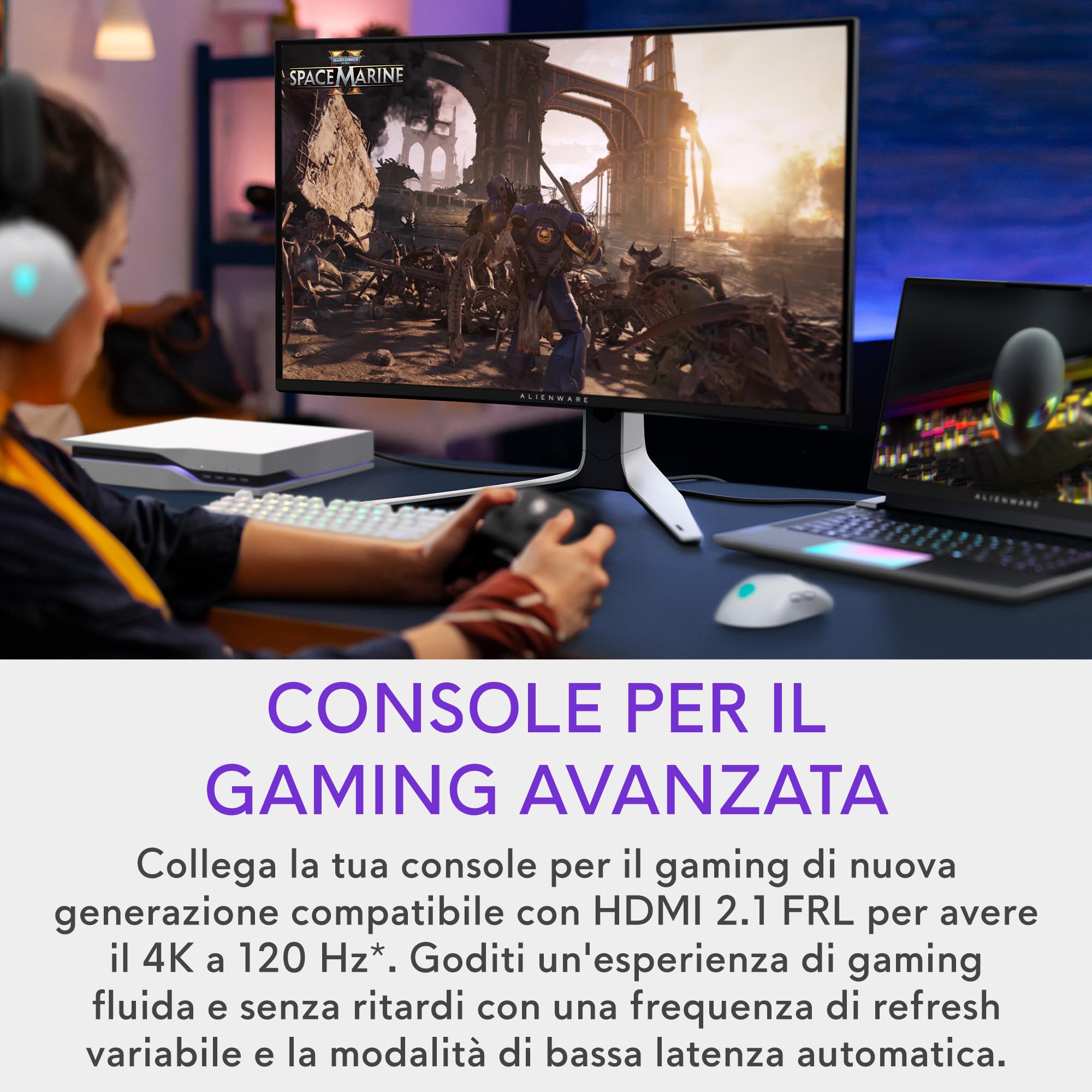 Alienware AW3225QF 32" 4K UHD (3840x2160) 1700R Monitor Gaming Curvo, 240Hz, QD OLED, 0.03ms, NVIDIA G-SYNC Compatible, HDR, Dolby Vision, USB-C, DisplayPort, 2x HDMI, 4x USB, 3 Anni di Garanzia