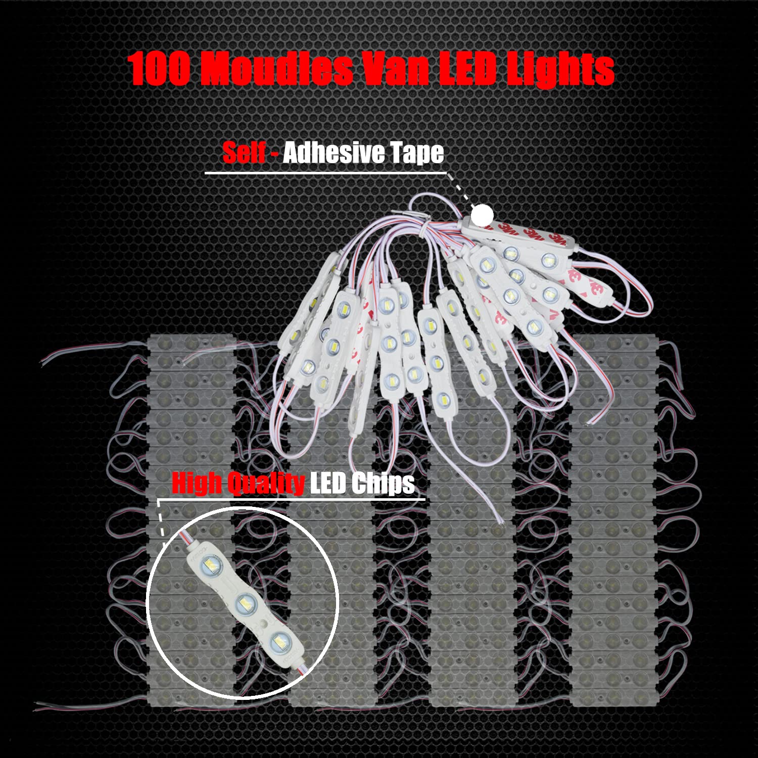 Ampper 12V 300 LEDs Interior Luces Van, LED Luces de techo para Van RV Barcos Caravanas Remolques y Más (100 Módulos, Blanco)