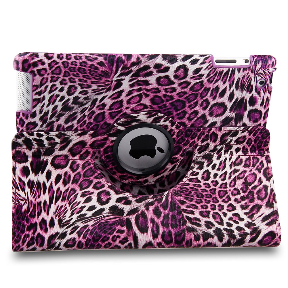 Generic (Leopard Purple) 360 Degree Rotating Stand Smart Cover PU Leather Case for iPad 2/3/4 Generation Retina Display (wake/sleep capability)