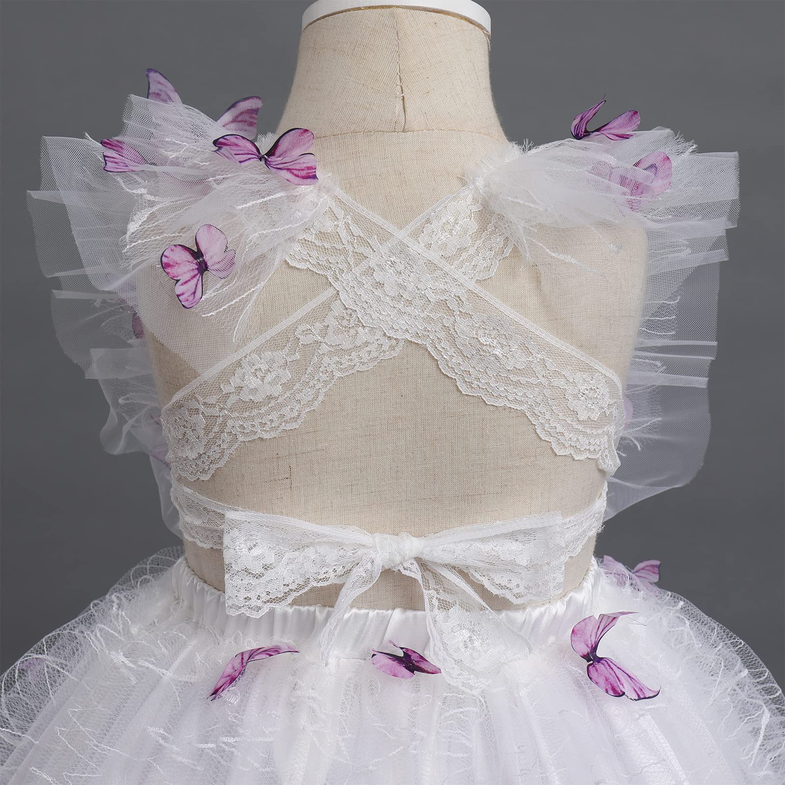 IMEKIS Vestito da principessa da cerimonia nuziale con stampa carina schiena scoperta in pizzo tutù, abito da festa di nozze con fascia per il compleanno