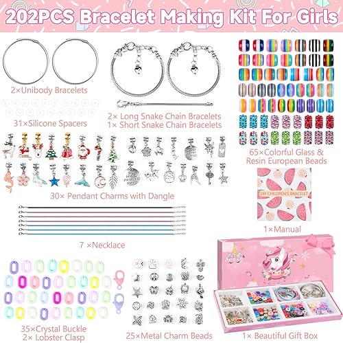 Miniatura 3 de Anicco Kit de fabricación de pulseras para niñas, kit de fabricación de pulseras de 202 piezas con cuentas, y collar para regalos de manualidades