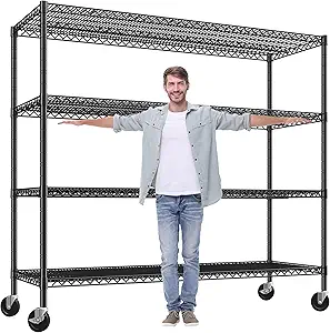 REIBII 60" W Storage Shelves 2878LBS Wire Shelving Unit with Wheels Heavy Duty Metal Shelving Adjustable Metal Shelves for Pantry,Kitchen,Garage,Basement,Business,Warehouse,School,60”W ×24”D×65.3”H