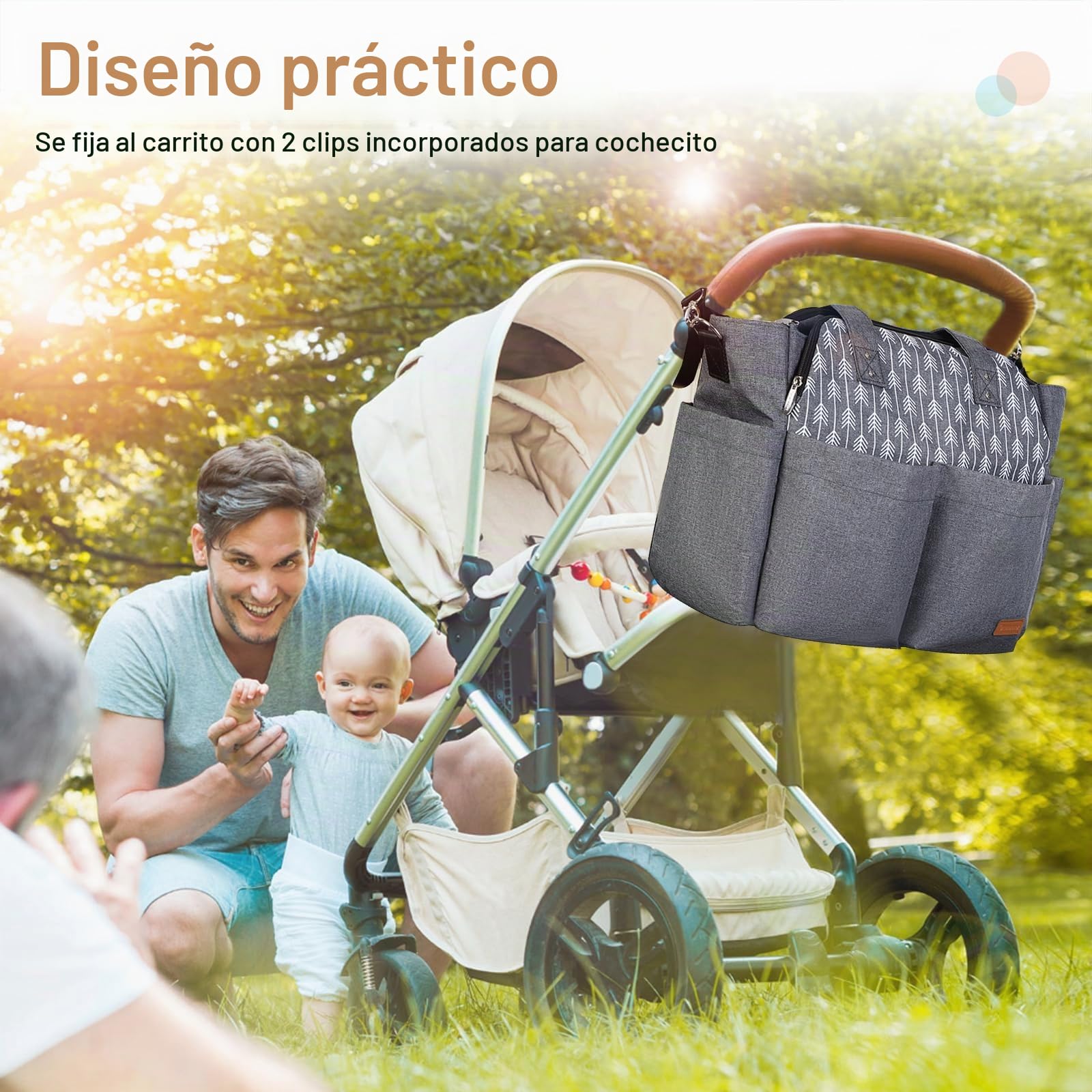 Lekebaby Bolso Carro Bebe Bolsa Carrito Bebés Cambiador Bolsos de Viaje Grande de Almacenamiento Para Pañales materna Messenger con Ganchos y Correa Universal
