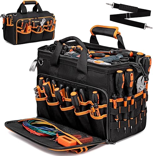 Bolsas de herramientas de electricista de 17 pulgadas para hombres, bolsa de herramientas resistente de 46 bolsillos, organizador plegable de bolsa