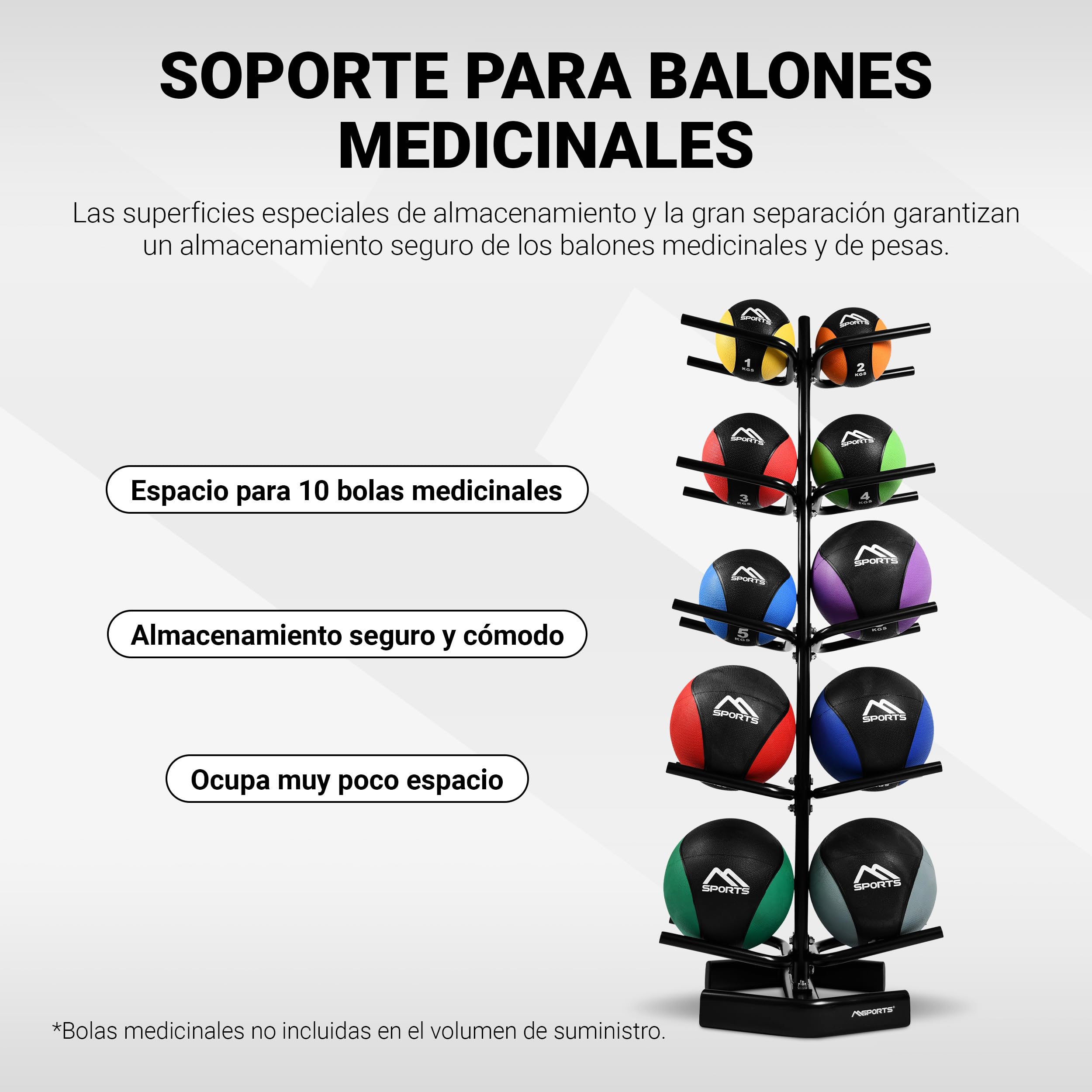 MSPORTS Estante para 10 pelotas de gimnasia balón medicinal