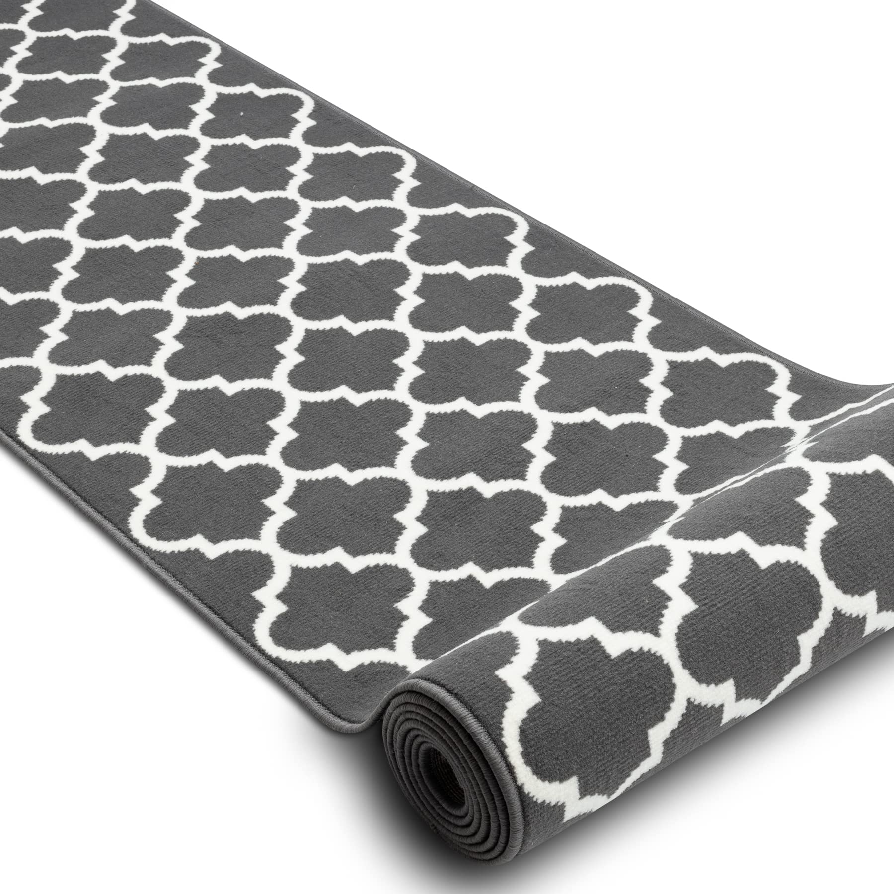 rugsx Tapis de Couloir BCF MORAD Trelis pour la Cuisine, Le Hall, Le Couloir, l'entrée, Solide, Classique, Treillis marocains Anthracite/crème 90x180 cm
