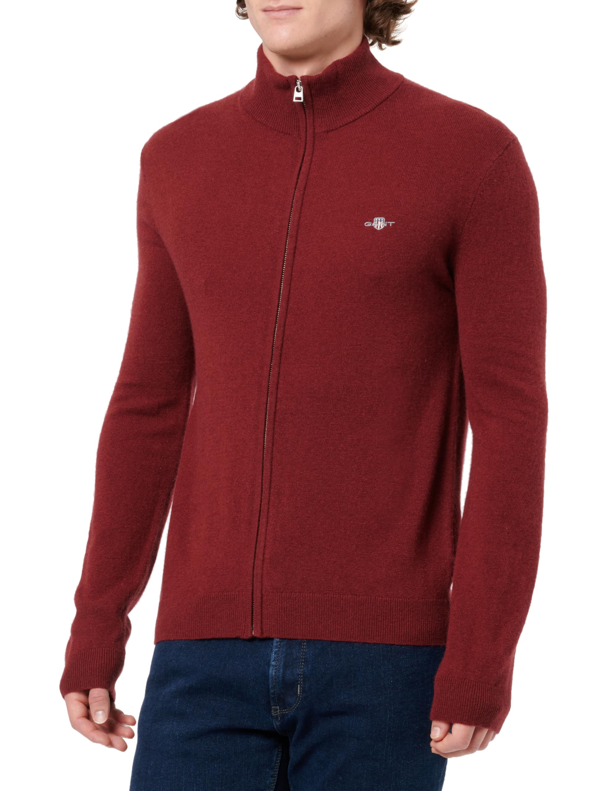 GANT Extrafine Lambswool Zip Cardigan, Plumped Red, XL