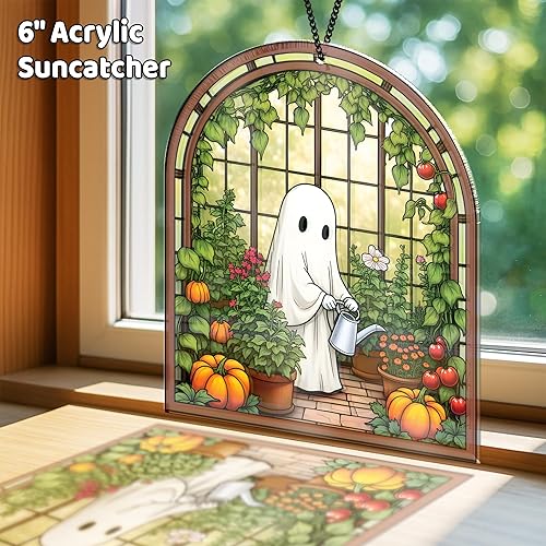 Miniatura 3 de 2 bonitos atrapasoles de decoración de Halloween, espeluznantes lindos fantasmas colgantes de ventana, fantasma con gato negro, adornos de calabaza