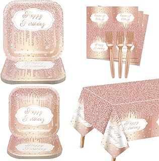 81 Pieces Rose Gold Party Decorations - Party Supplies Including Plates,...