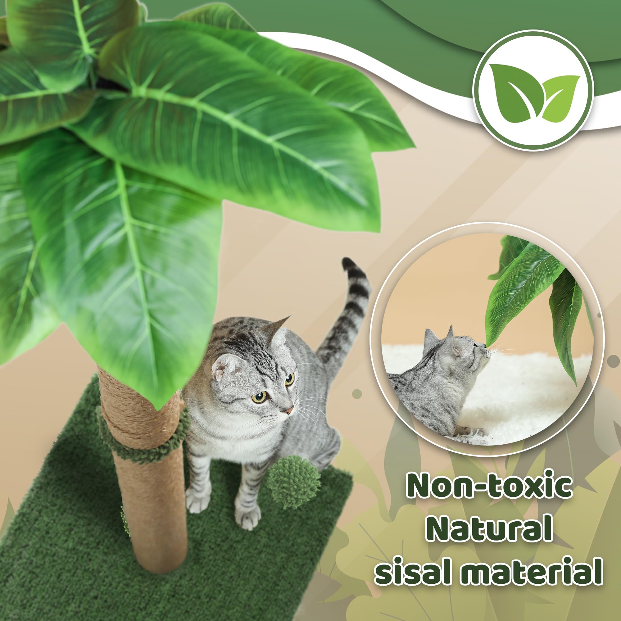 Cat Scratching Post, 34'' Tall Scratching Post for Indoor Cats with Multiple Balls, Cat Tree Sisal Rope Cat Scratch Posts for Large Cats and Kittens, Green