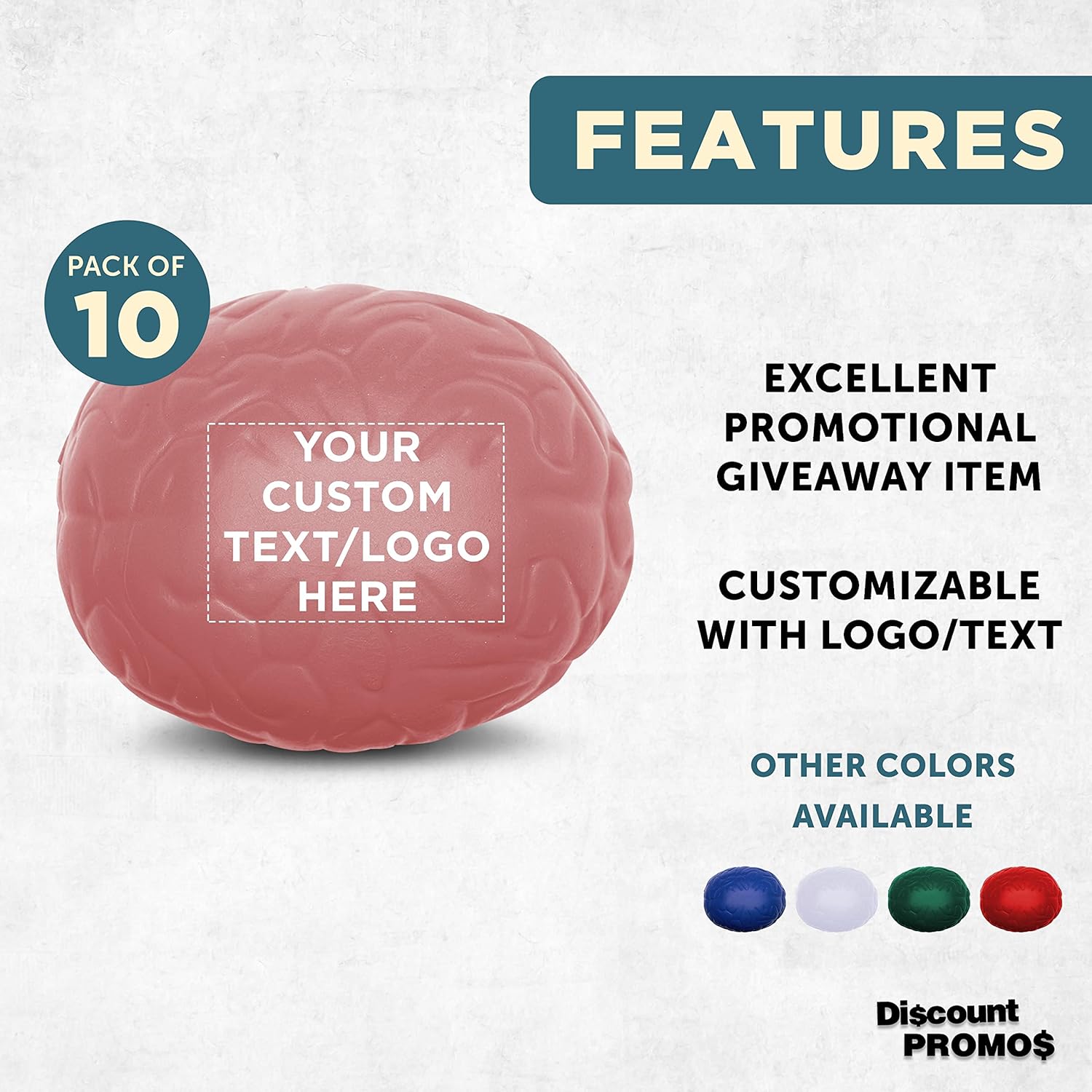 Custom Brain Squeeze Balls Set of 10, Personalized Bulk Pack - Stress Relief, Perfect for Your Desk, Office or Home - Pink