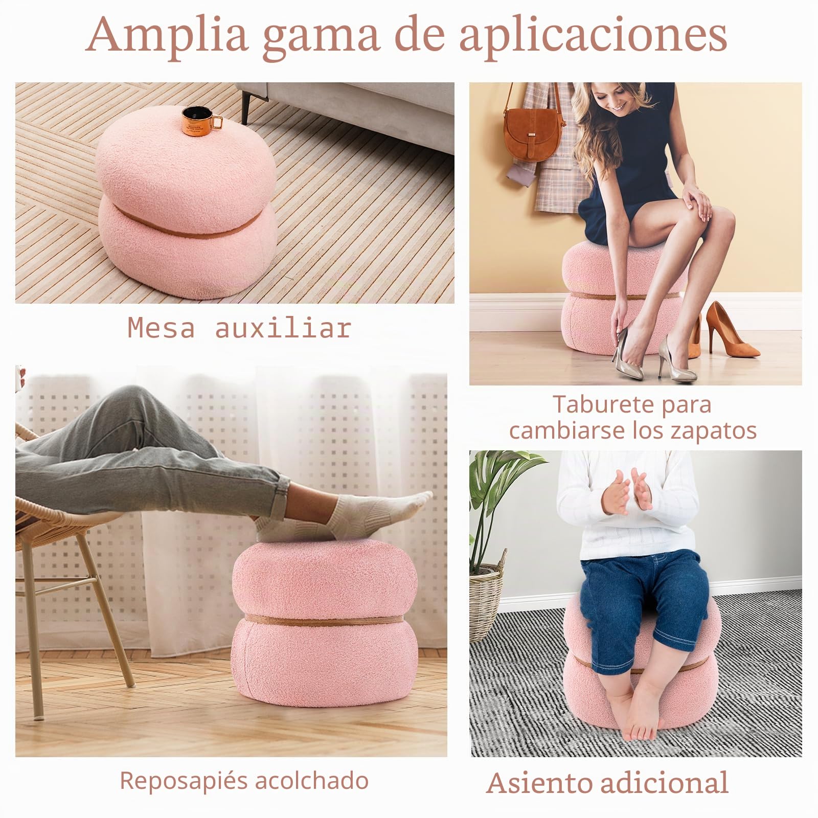 RELAX4LIFE Taburete Acolchado de Terciopelo Ovalado, Taburete de Maquillaje con Almohadillas Antideslizantes, reposapiés otomano para Dormitorio, salón, Entrada, 44x35x35cm, Carga 300 kg, Rosa
