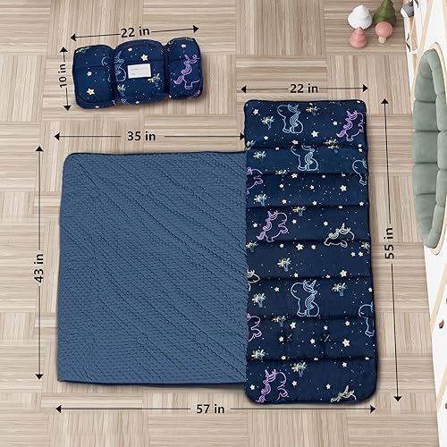 Miniatura 2 de Tapete para siesta para niños pequeños con almohada y manta de forro polar, tapete de siesta de 55 x 23 x 2 pulgadas para niños pequeños, tapete