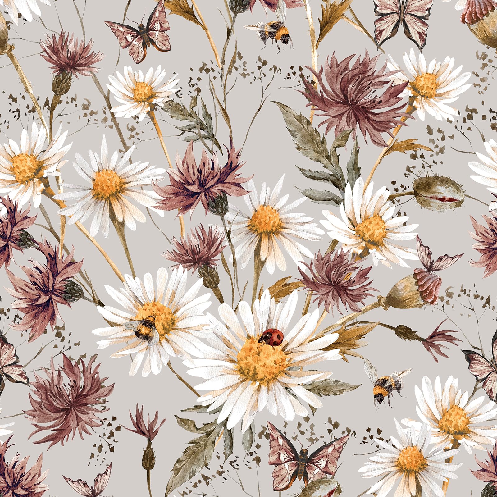 Livelynine 17.5x276 Wildflowers Floral Peel and Stick Wallpaper Vintage Fall Farmhouse Boho Wall Paper Nursery Girls Decorative Contact Paper for