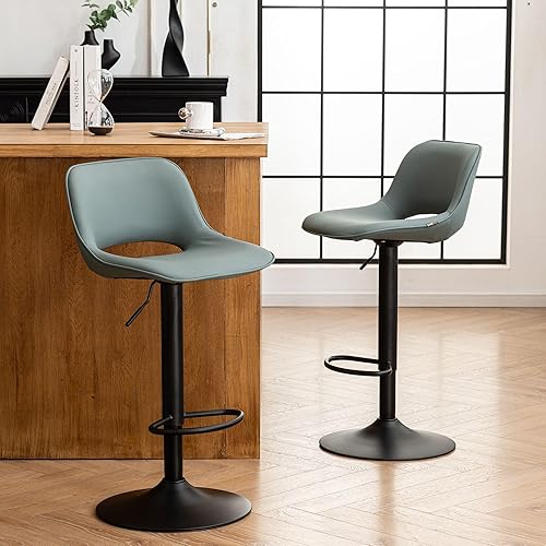 Miniatura 8 de YOUNIKE Juego de 2 taburetes de bar modernos giratorios, taburetes de bar ajustables de altura de mostrador, taburetes tapizados de piel sintética