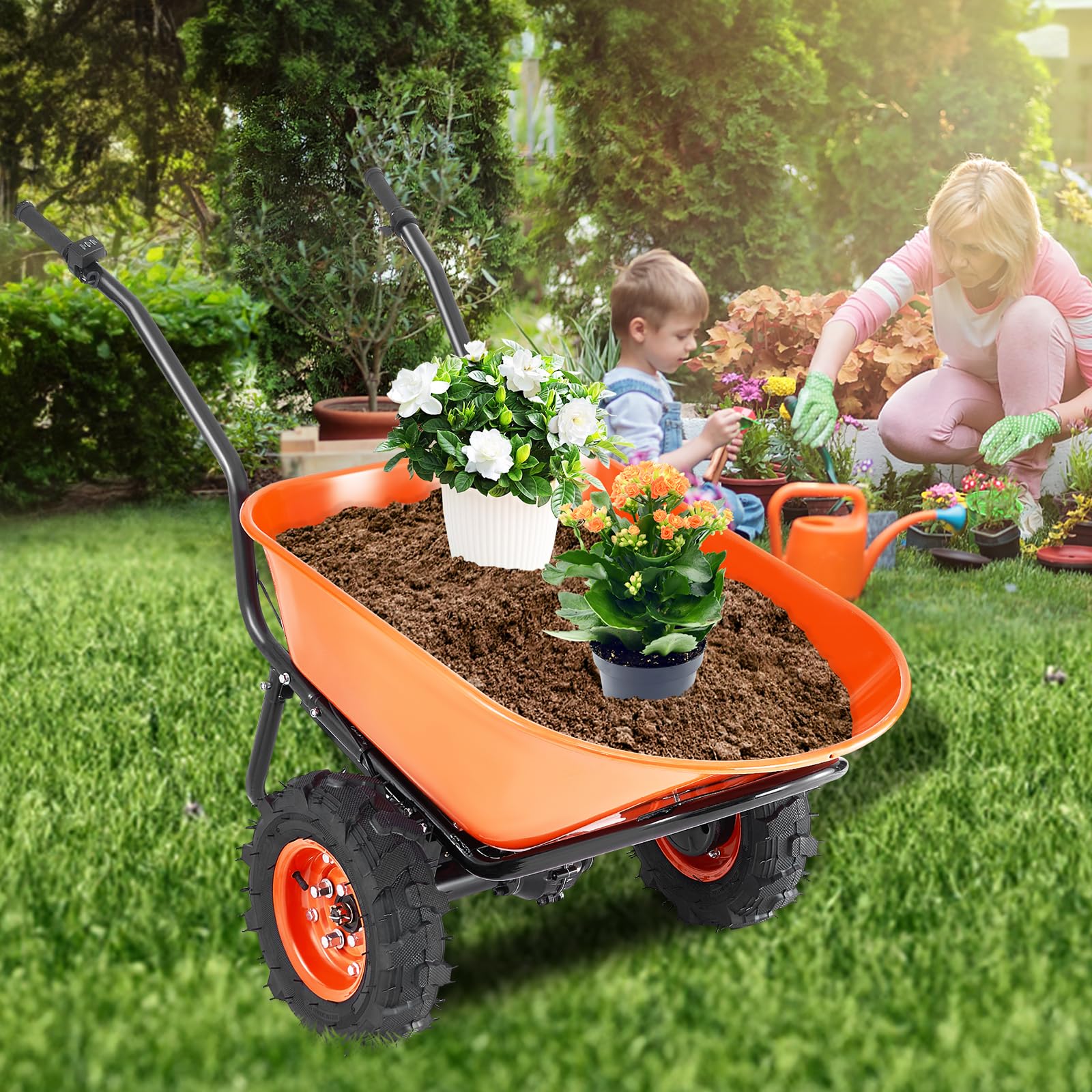 VEVOR Brouette Électrique 2 Roues Chariot de Jardin Motorisé 500 W, Poignée Métal, Roue Large 40 cm, 260 kg, Chariot Utilitaire Chargement Facile pour Ferme, Pelouse, Extérieur, Jardinage, Entrepôt