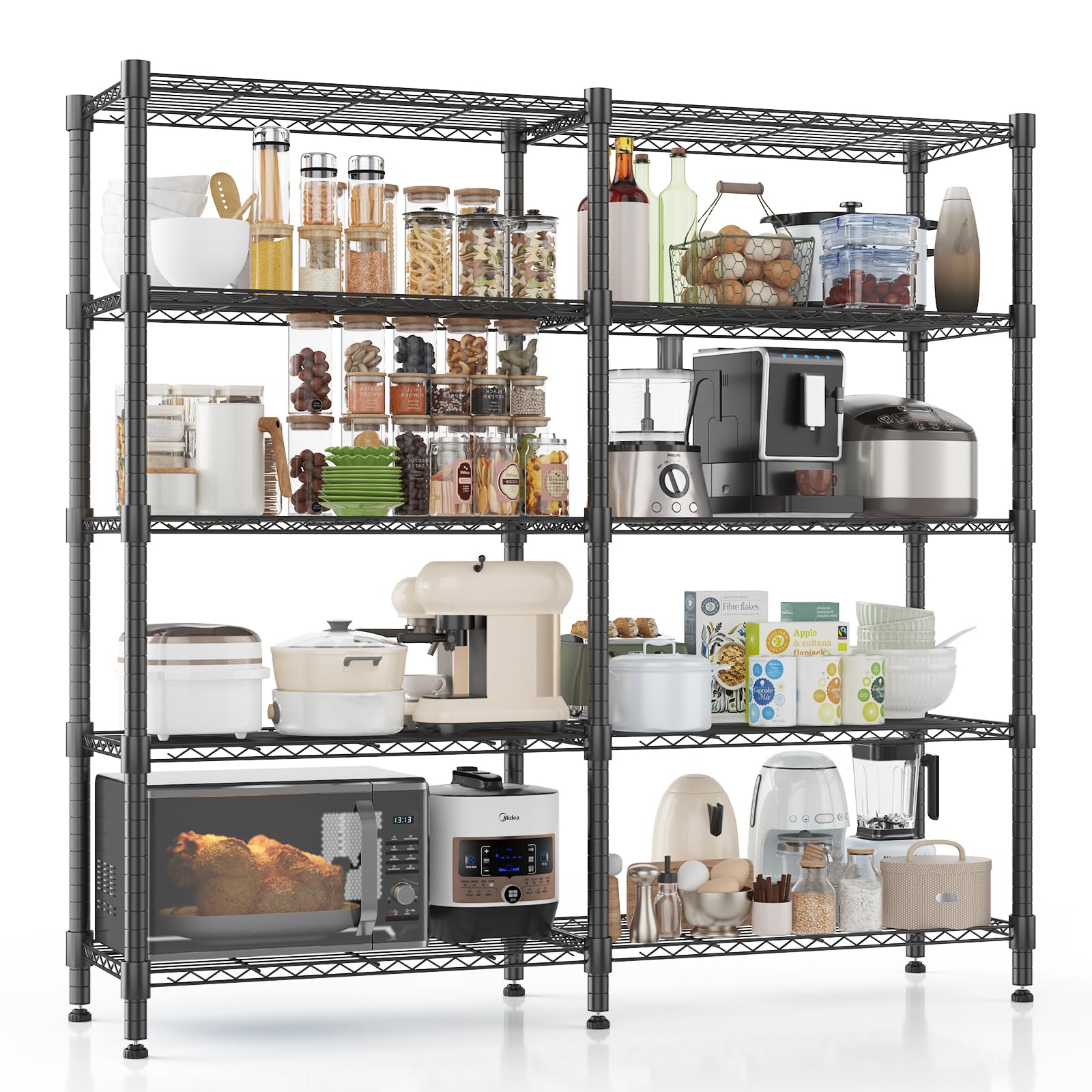Himimi 5 Tier Heavy Duty Wire Shelving Unit, 152W x 35D x 183H cm, Adjustable Metal Shelving Unit for Storage, Large Tall Storage Shelves Rack Shelf for Garage Kitchen Pantry Shed Utility Room, Black