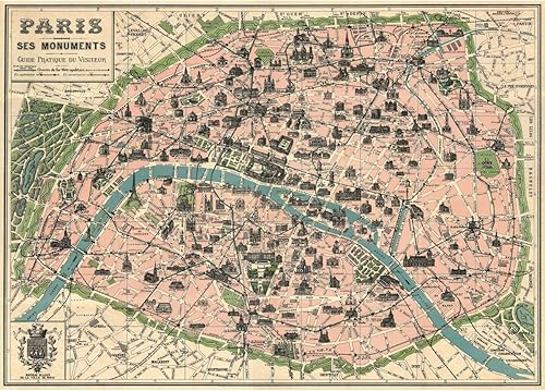 Miniatura 1 de Cavallini & Co. - Póster vintage de monumentos con mapa de París, 20 x 28 pulgadas