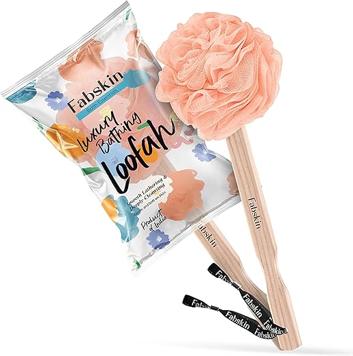 FABSKIN Luxury Back Bathing Loofah With Wooden Handle for Men and Women | Pack of 1 | Loofah For Back Bathing with handle | Back Bathing Loofah Brush | Back Scrubber for Bathing…