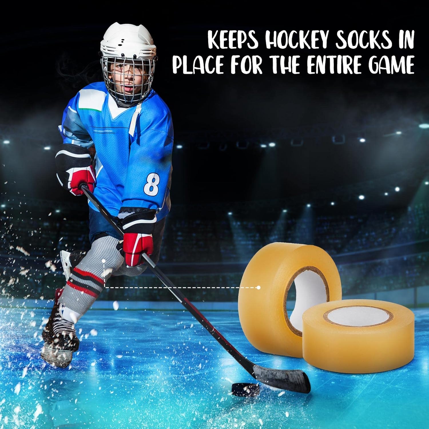 Meooeck 20 Roll Hockey Sock Tape Multipurpose Cloth Tape Roll Strong Adhesive Stick Shin Pad Sports Gifts for Gear Accessories Equipment, Easy to Apply Stretch(Clear)