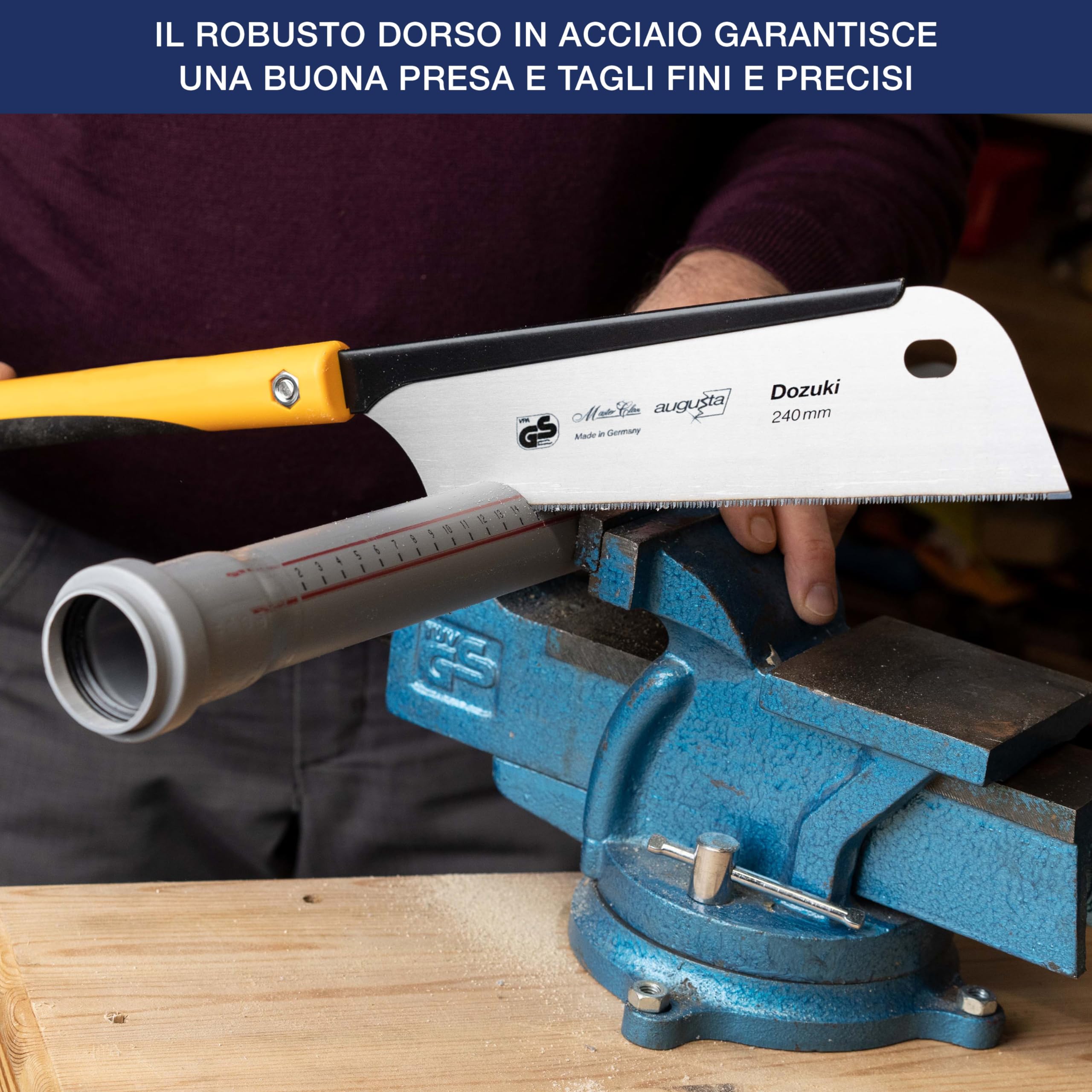 Sega giapponese Augusta-Heckenrose Dozuki - sega tradizionale con robusto dorso in acciaio e impugnatura comfort 2K - taglio diamantato su tre lati - dentatura speciale per tagli fini nel legno