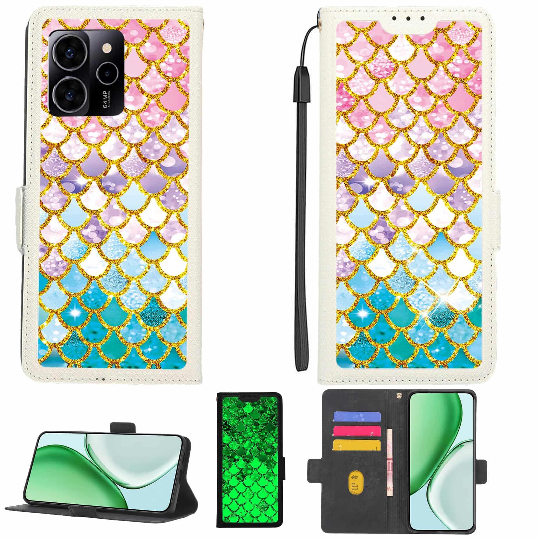 Case Compatible for Benco S1 Phone Case Flip Cover [with Tempered Glass Screen Protector][RFID Blocking][Gold Glitter+Luminous] LPT-YL