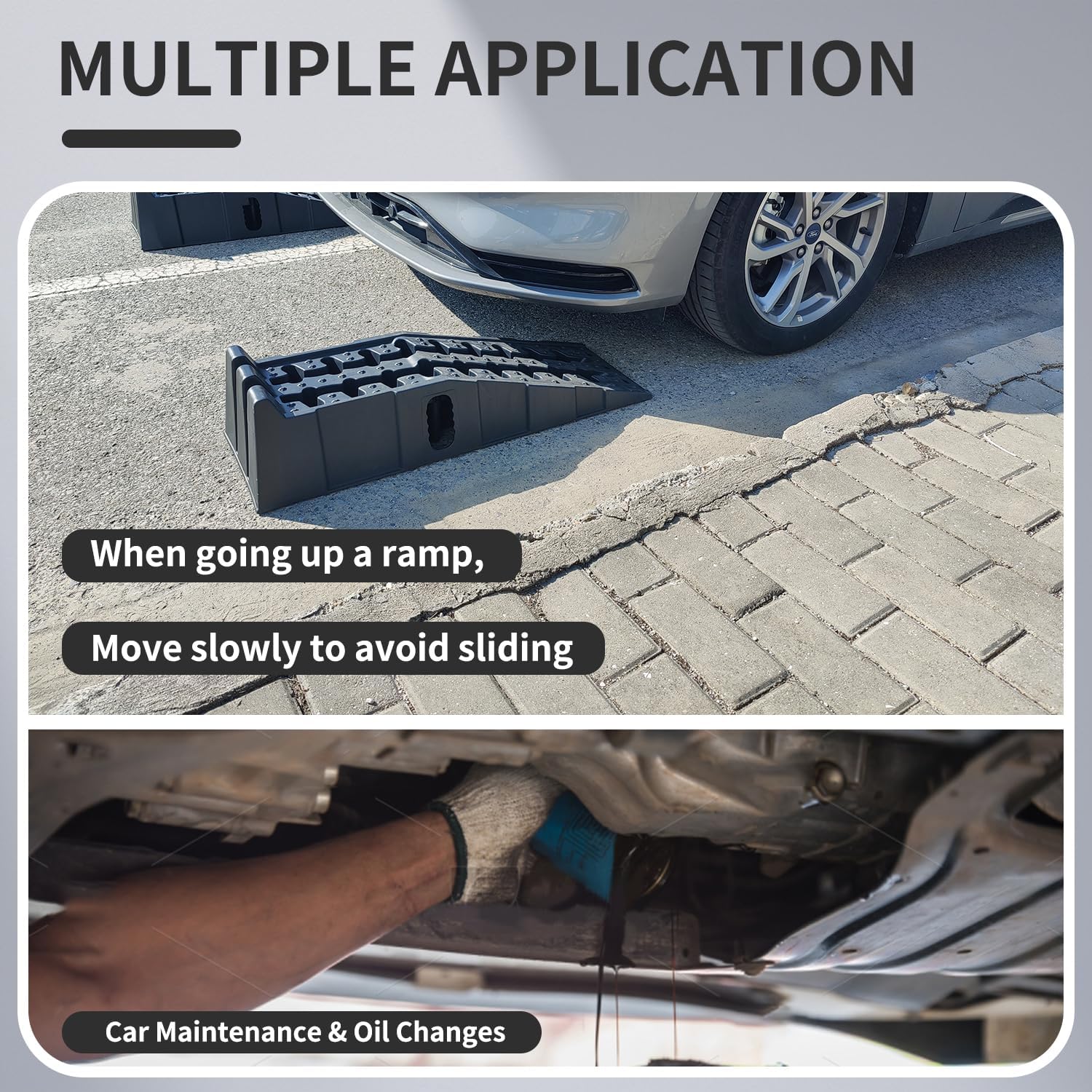 Car Ramps for Oil Changes High Lift 6.7', Anti-Slip Vehicle Maintenance Portable Ramp Special for Garage Lift Cars, with 2 Wheel Chocks & 1 Adjustable Oil Filter Plier