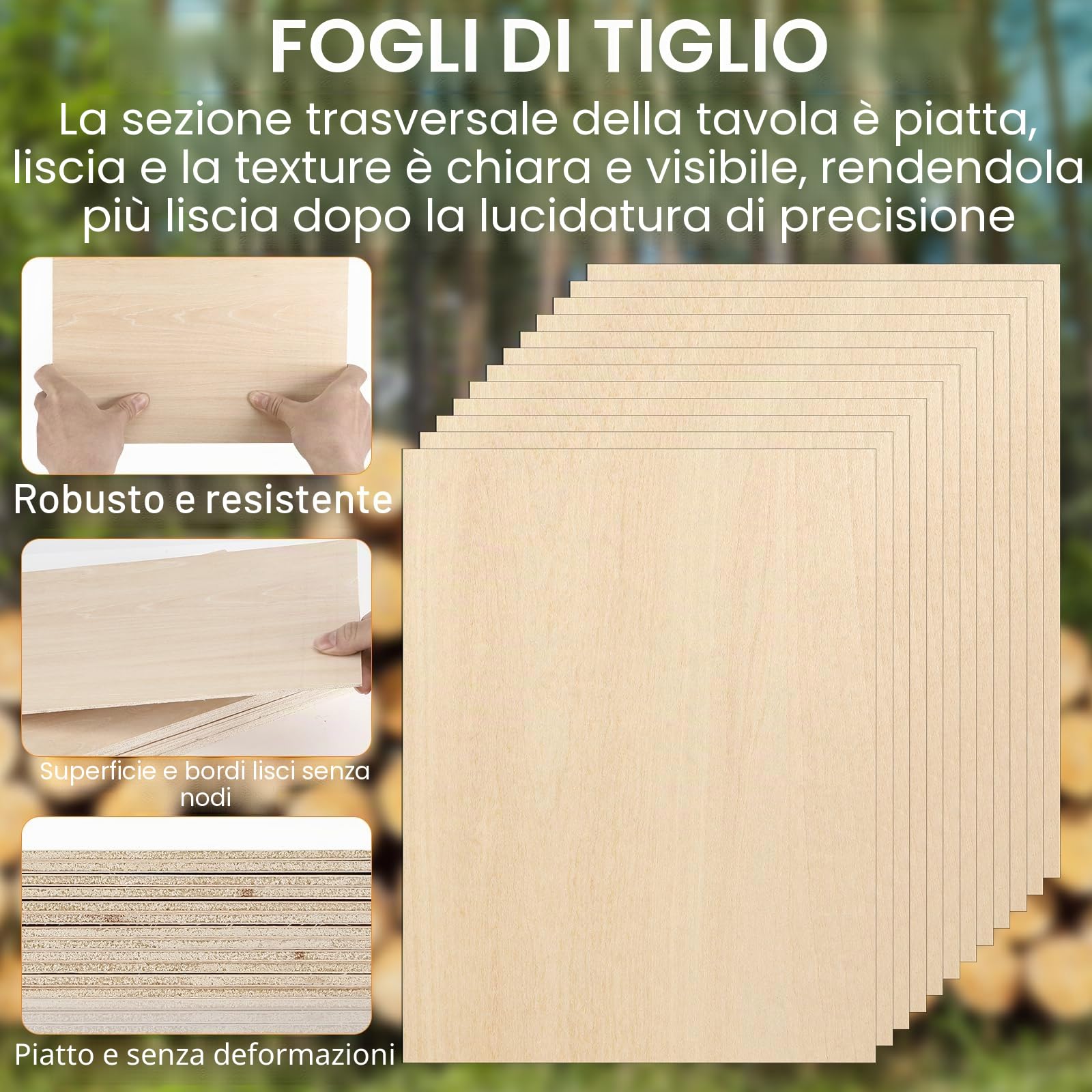 Zikenis 20 pezzi A4 compensato di tiglio,300 x 210 x3.5 mm compensato multistrato,compensato di tiglio laser da 3 mm,pannelli di legno per artigianato,per artigianato, taglio del legno,modellismo