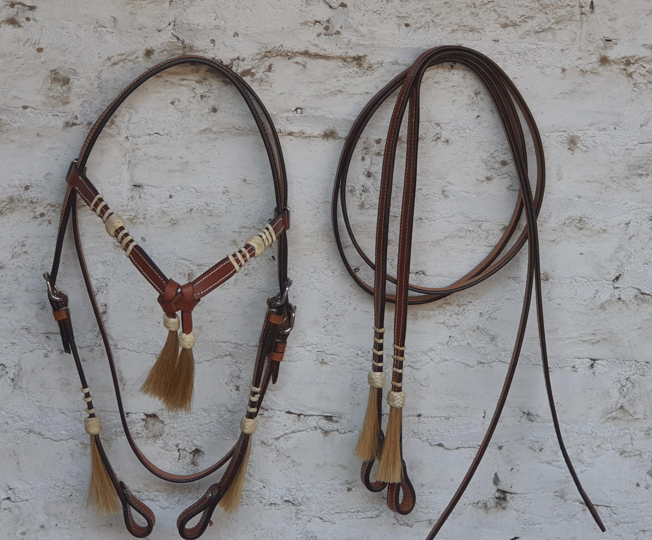 Brida de cuero Western Tack ajustable de cuero de grano completo para caballo, caballo, diadema anudada con riendas, 78 cuero crudo, marrón