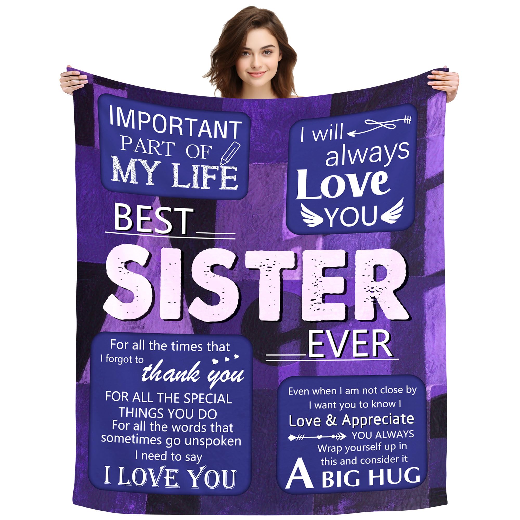 Best Sister Ever Gift Appreciation Throw Blanket Presents for Sisters Friend Graduation Season Gift Christmas Birthday Gift Decoration Home Soft Flannel Blanket 150x130 (Sister)