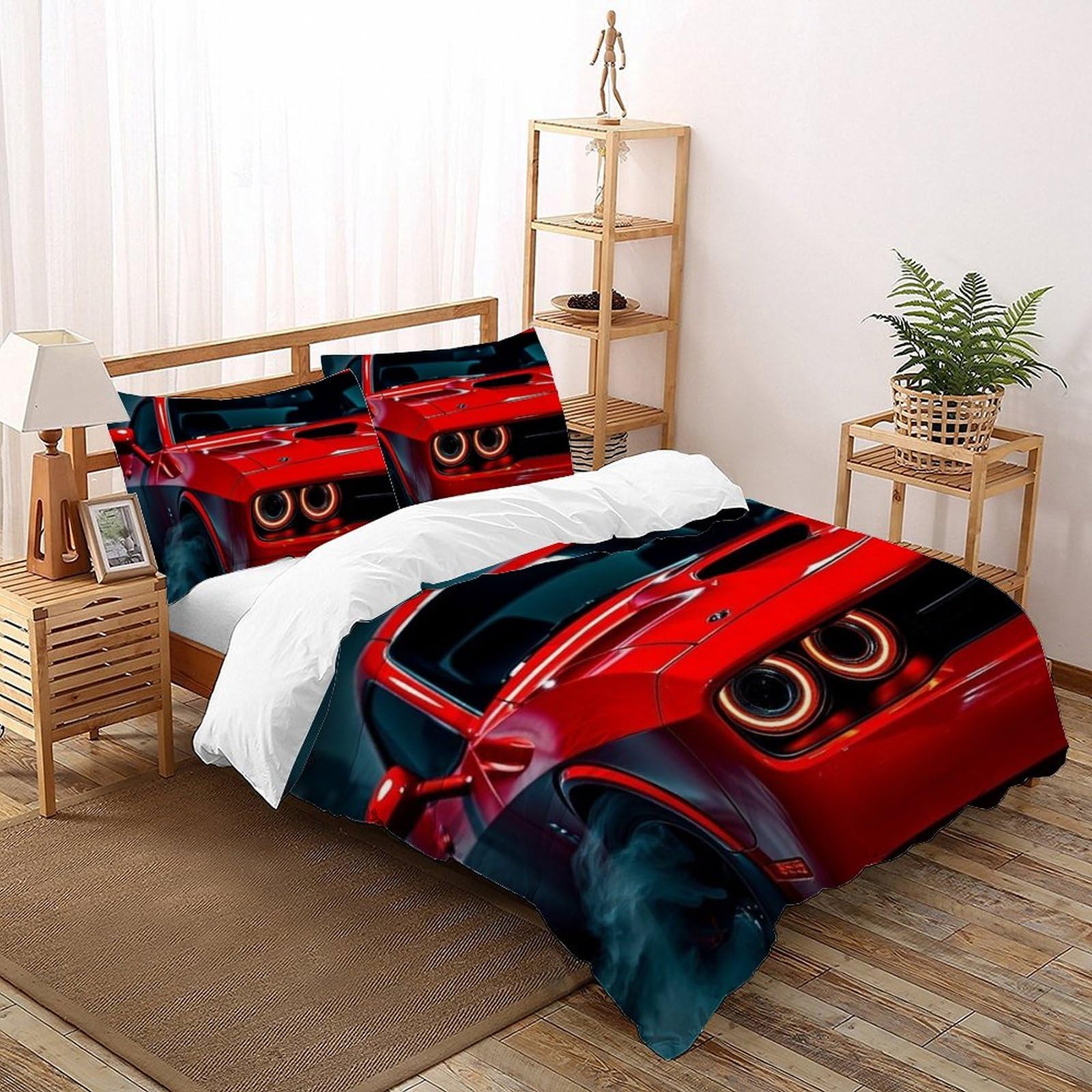 Parure de lit voiture de sport rouge housse de couette 3D animal sauvage 260x220