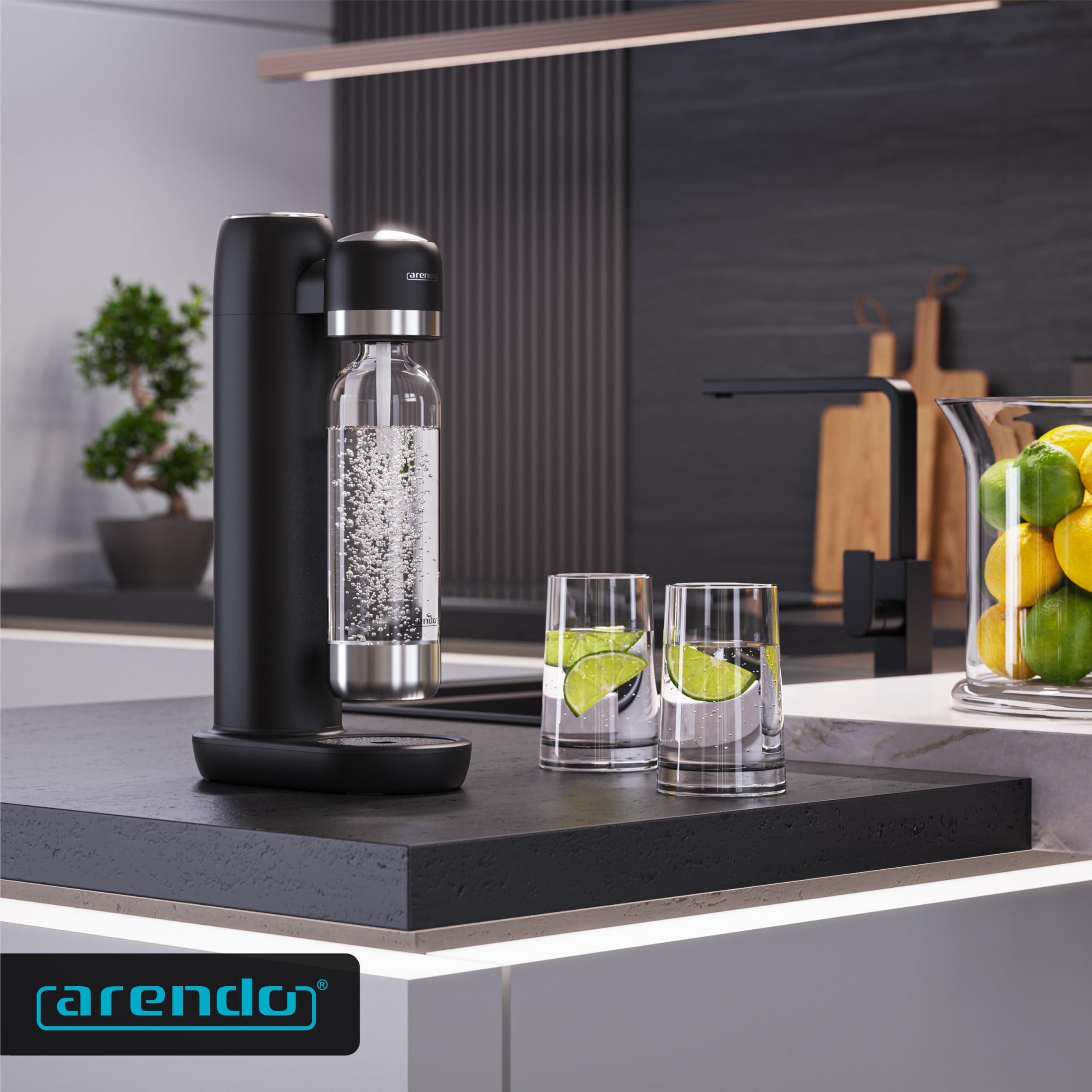 Arendo - Soda Maker Wassersprudler – inkl. 1000 ml Wasserflasche BPA frei – fein dosierbar – Soda Streamer kompatibel mit 60 l CO2 Zylindern