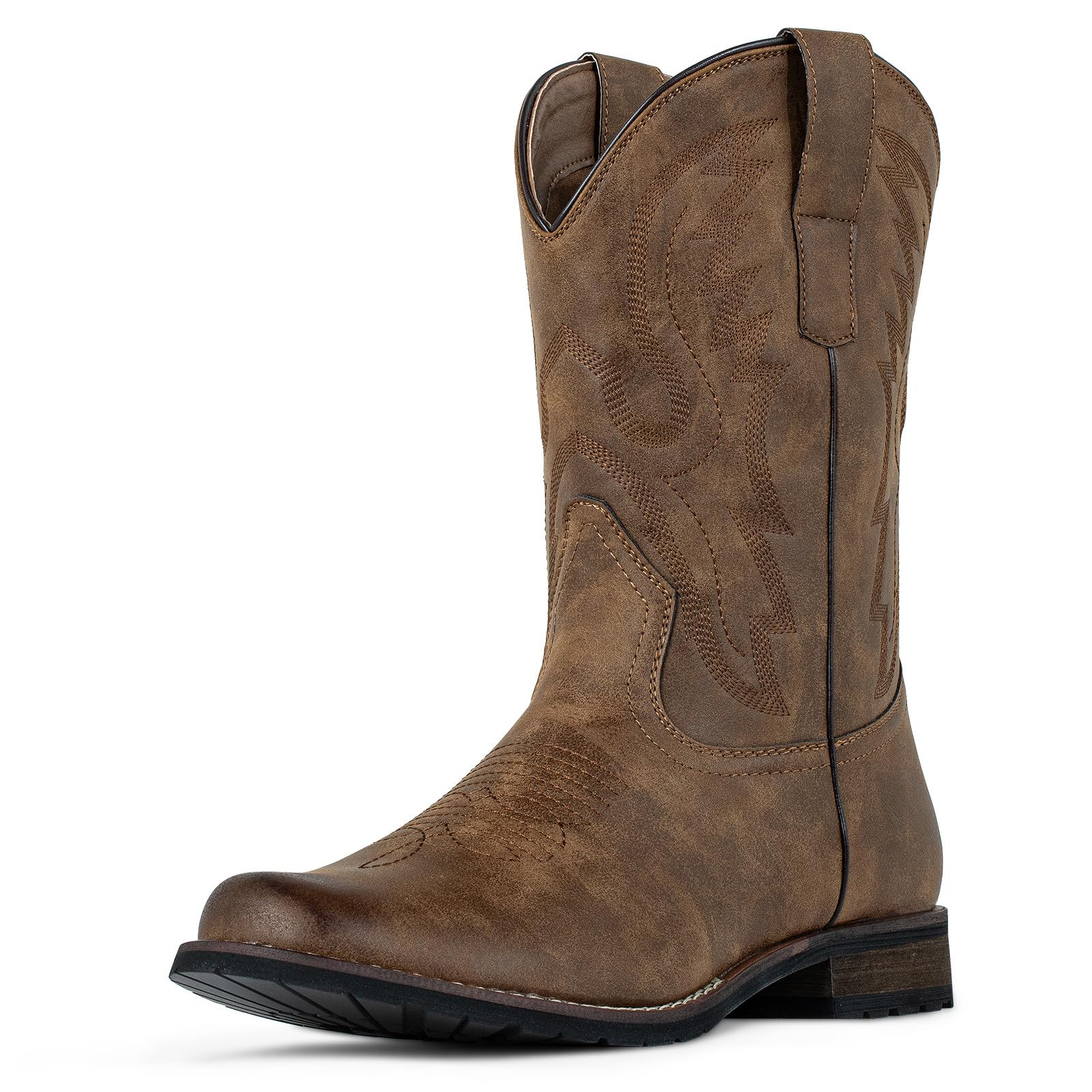 J's.o.l.e Cowboy Boots for Men Round Toe Western Boots Pull on Silp Resistant Men’s Work Boots