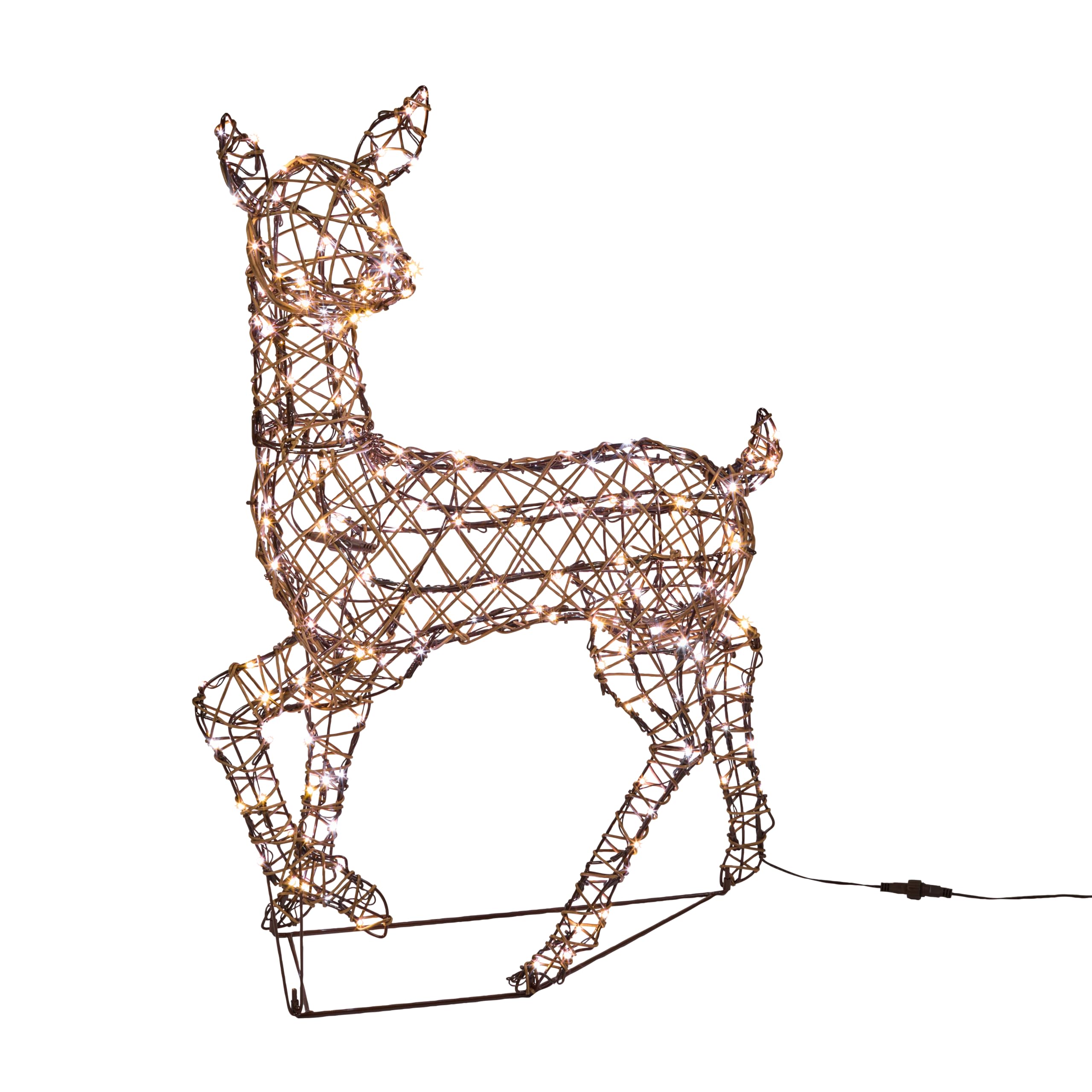 Light4fun Studley-Rattan-Hirsch aus Kunstrattan mit 190 LEDs | mit 3 Beleuchtungsmodi | strombetrieben & Timer | Rentier Hirsch | Weihnachtsdeko | wetterfest für Garten außen | Höhe 88 cm