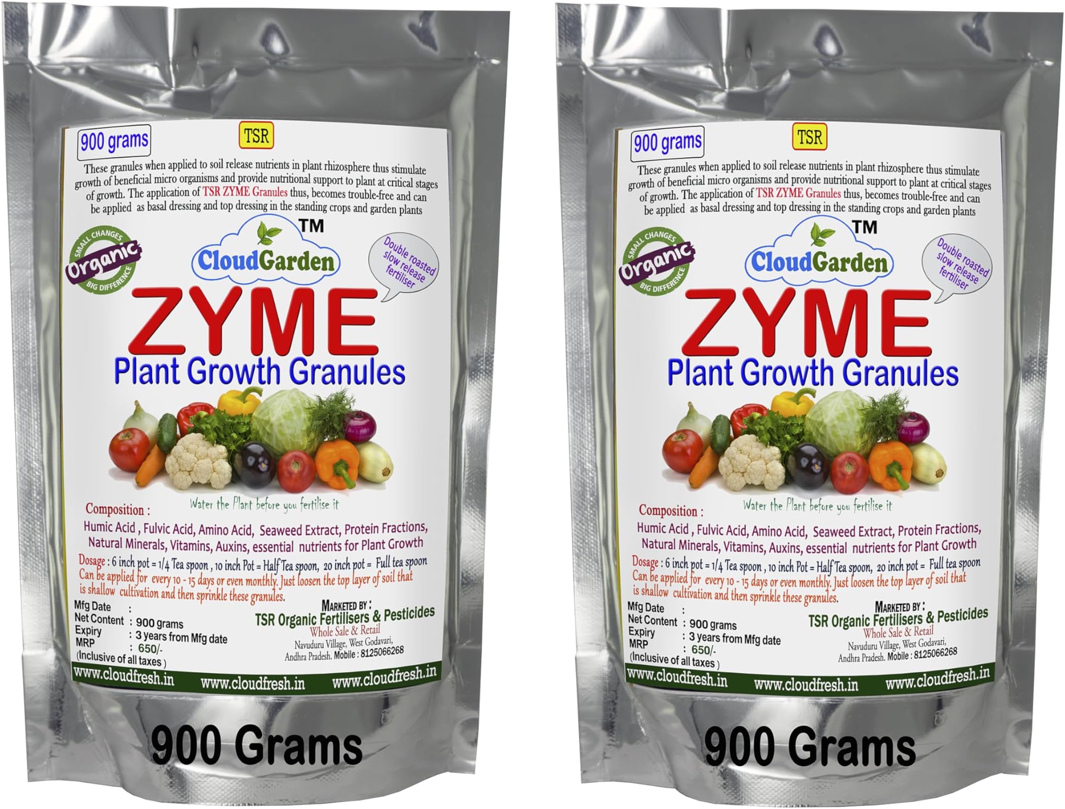 TSR Organic Fertilisers & Pesticides Zyme Fertilizer Granules (900 + 900=1800 g) for All Types Indoor Outdoor Garden Plants