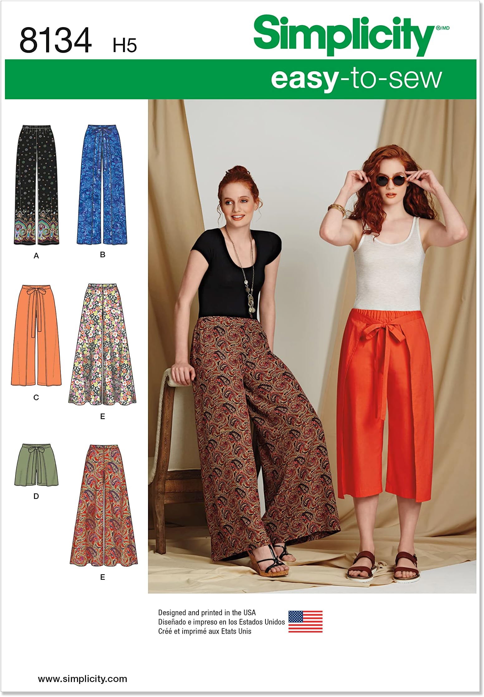 Pattern 8134 Misses' Easy-to-Sew Trousers and Shorts, Paper, White, Carpet Uni Dark Beige Size:80x150 cm
