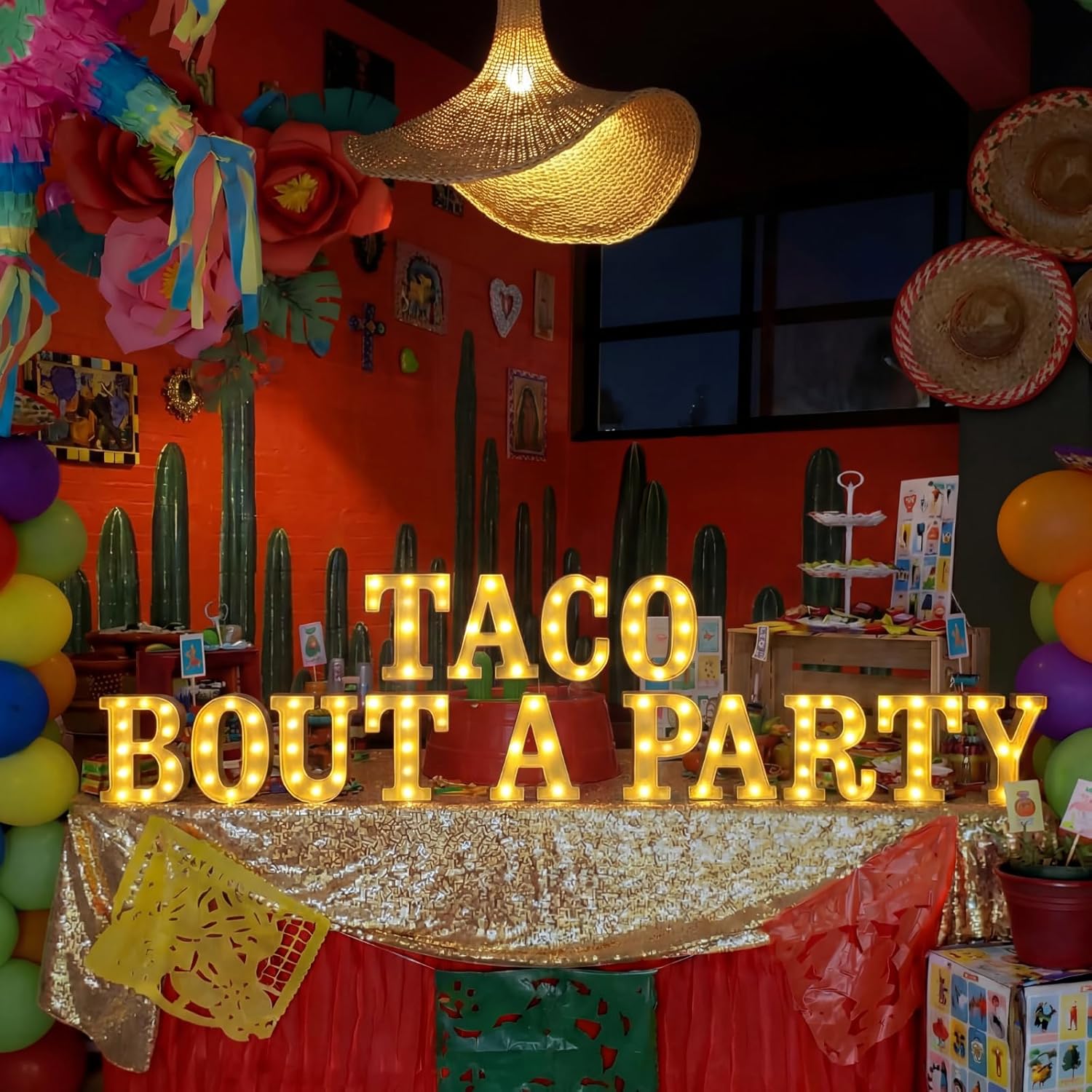 Honoson 14 Pcs Taco Bout a Party Light Decorations Fiesta Cinco De Mayo Decorations Mexican LED Light up Sign Table Decoration for Mexican Taco Twosday Bout Bachelorette Party Home Bar Decor